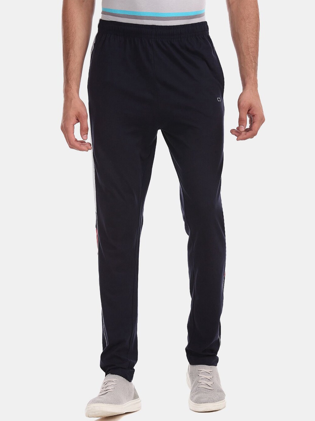 

V-Mart Men Cotton Side Striped Track Pants, Navy blue