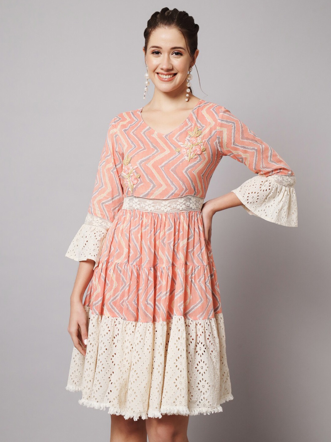 

Nehamta Schiffili Tiered Cotton Dress, Orange