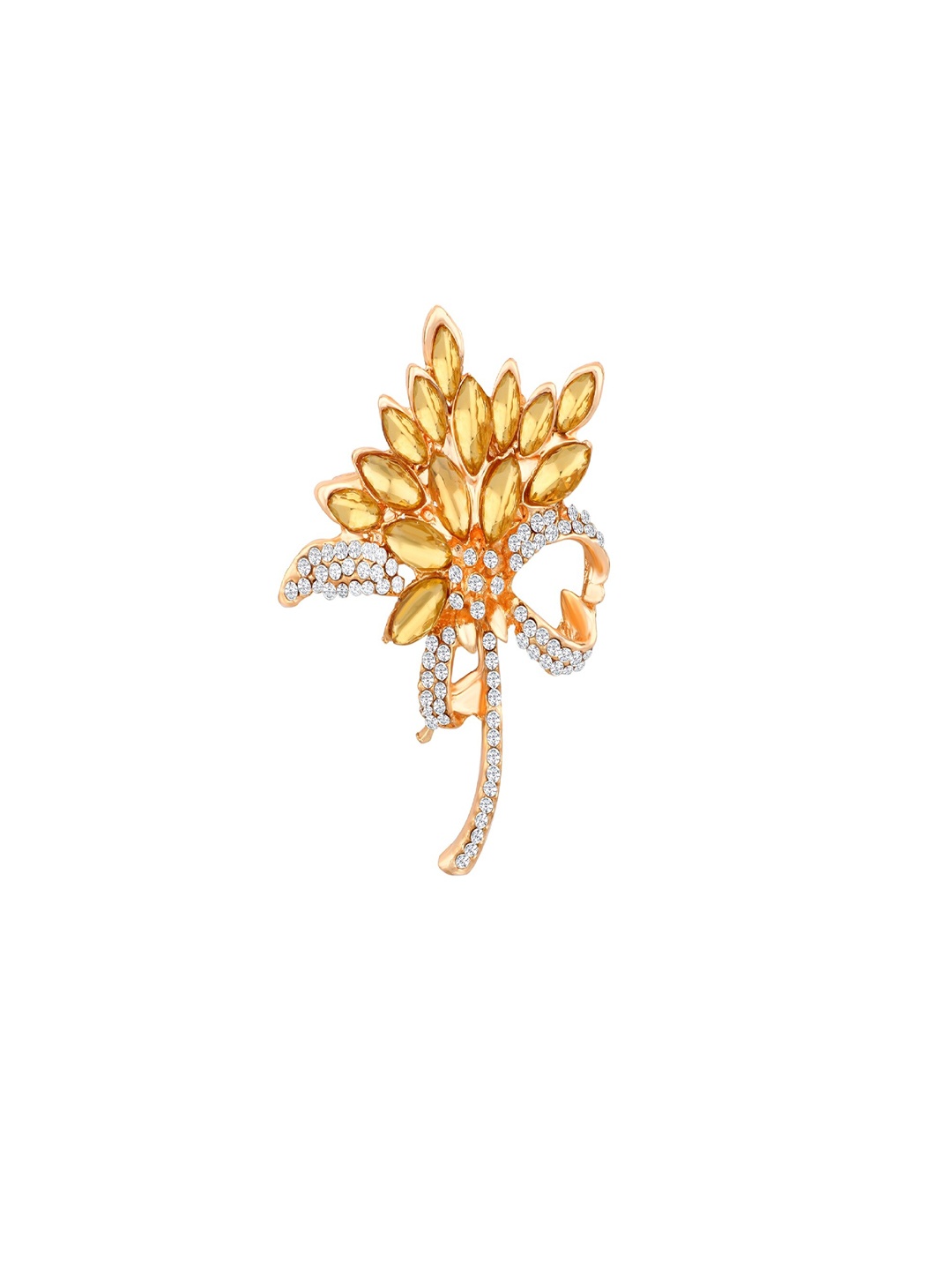 

Mahi Women Floral Shaped Stone Studded Brooch, Gold