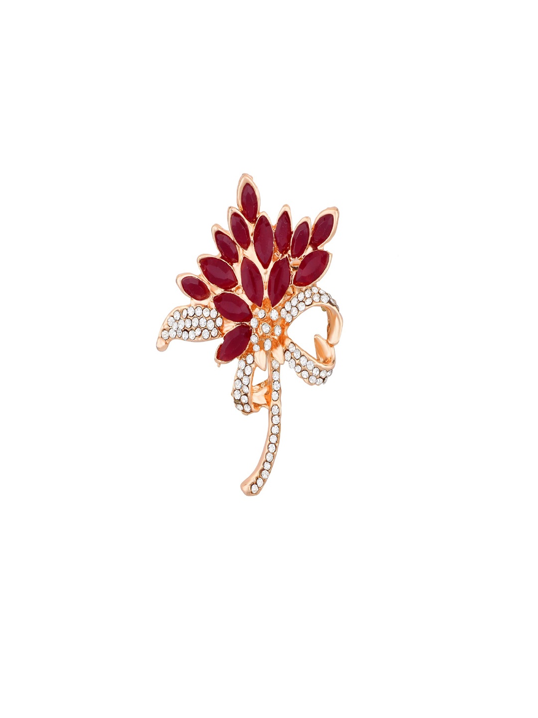 

Mahi Gold-Plated Floral Shaped Stone Studded & Beaded Detailing Brooch