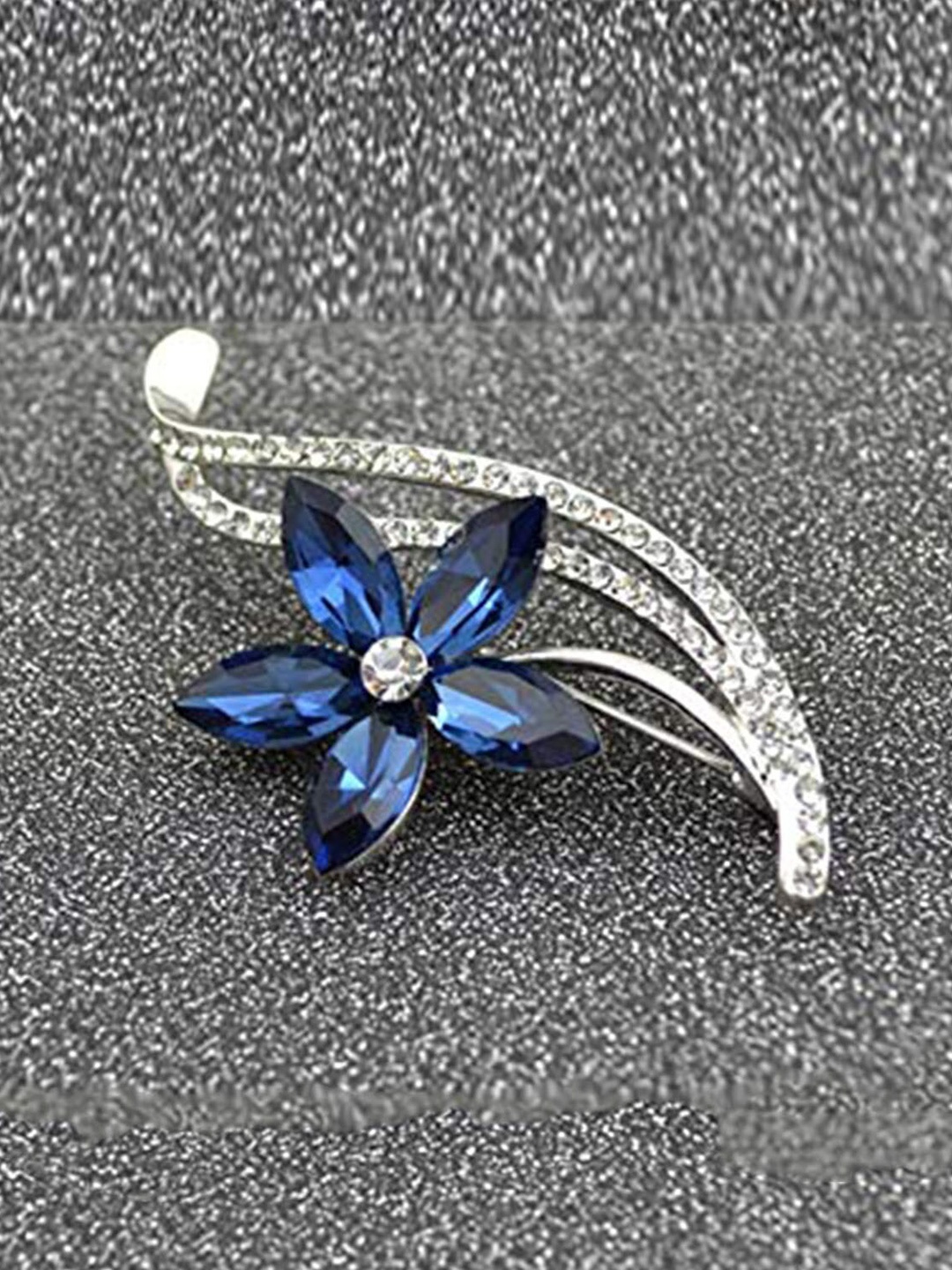 

Mahi Alloy Floral Crystal-Charm Brooch, Blue