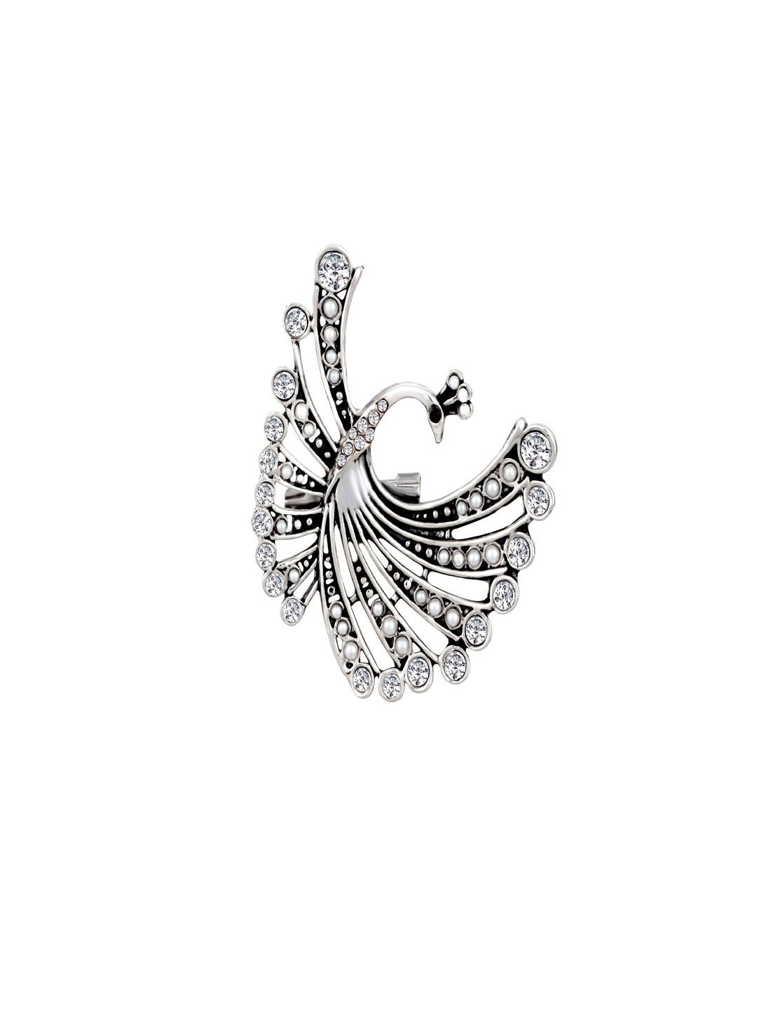 

Mahi Women Flying Peacock Shape Stone Studded Brooch, White