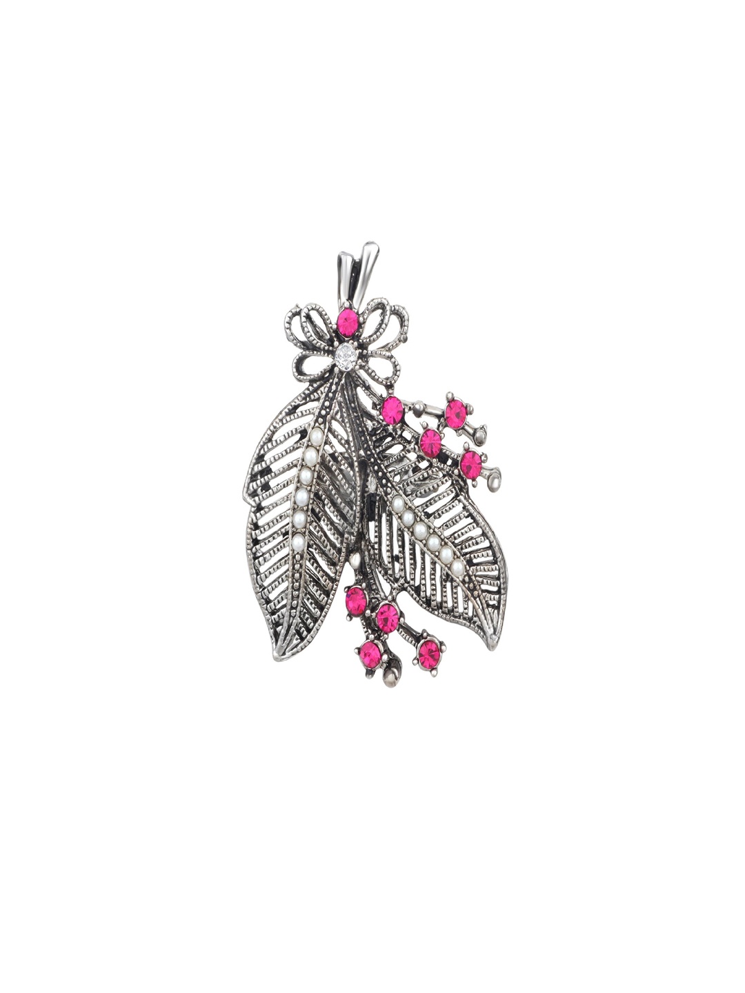 

Mahi Women Dual Leaf Floral Brooch Pin, Silver