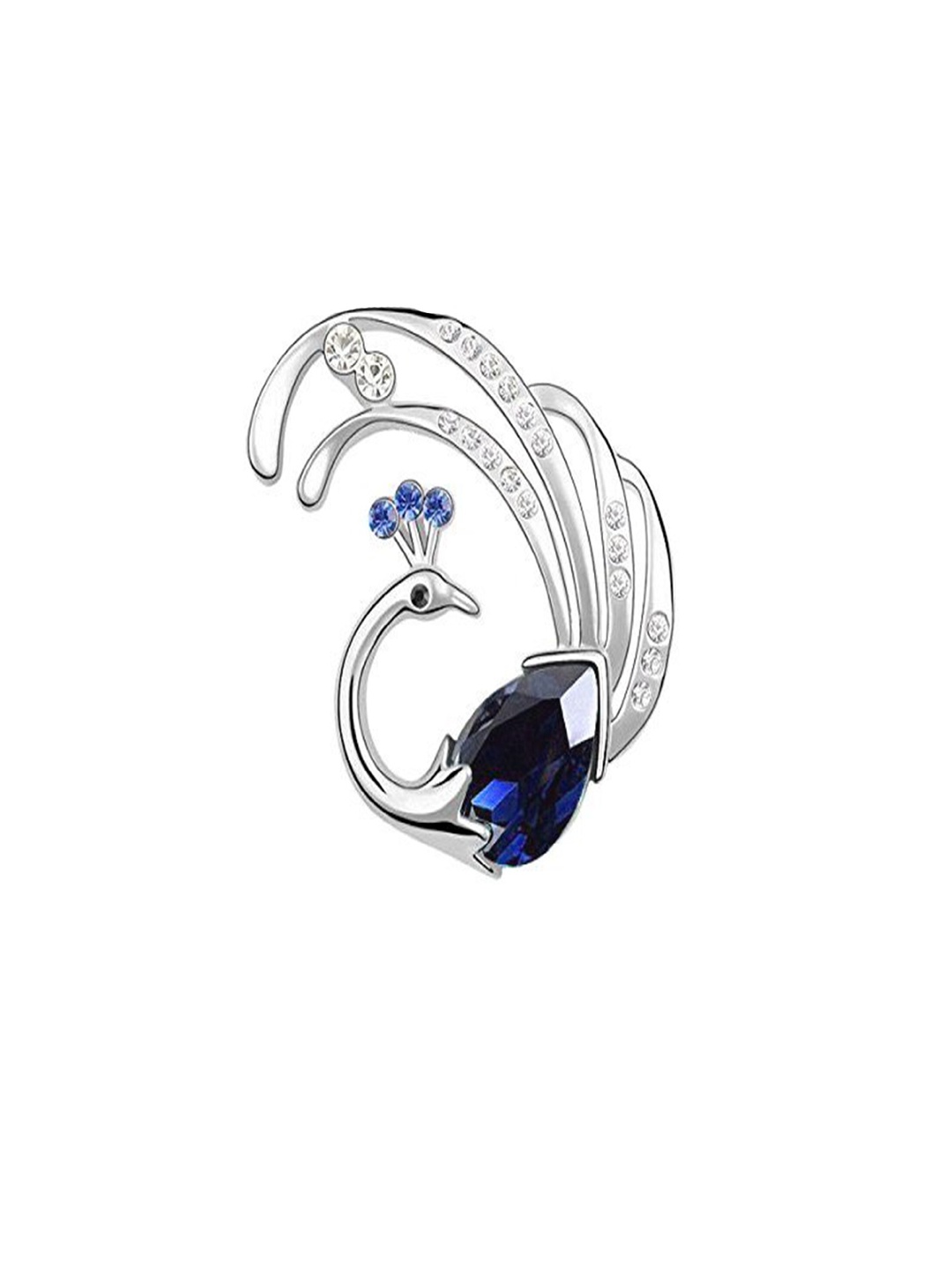

Mahi Women Stone-Studded Swooning Peacock Brooch, Silver