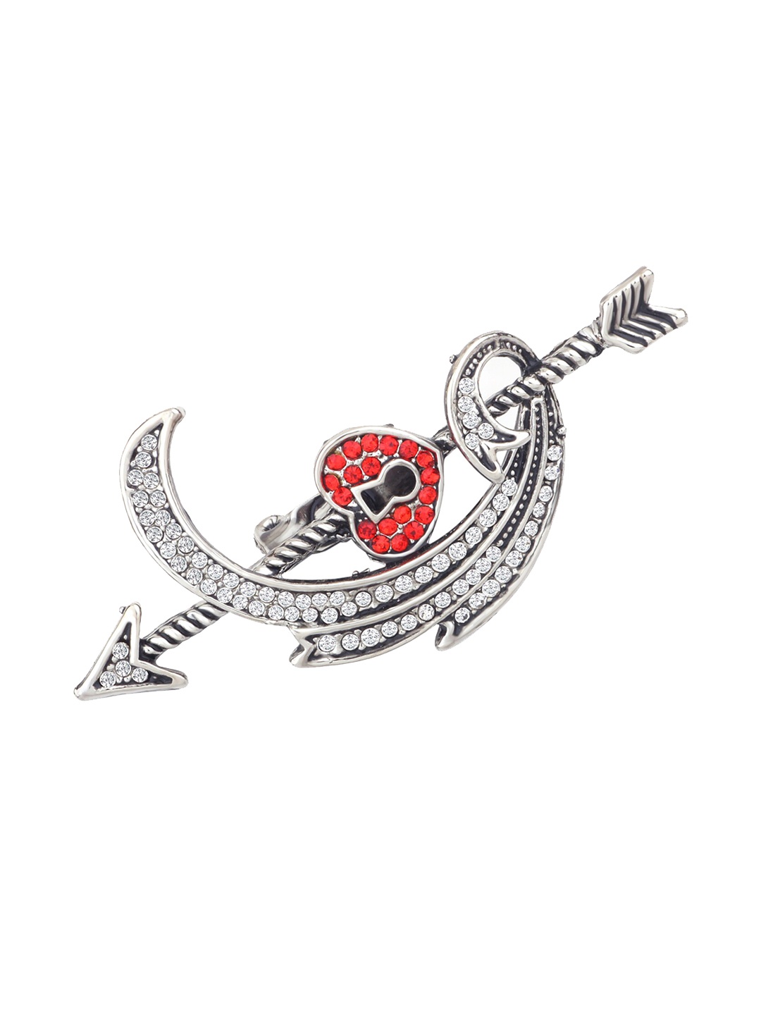 

Mahi Stone-Studded Heart & Arrow Brooch, Silver