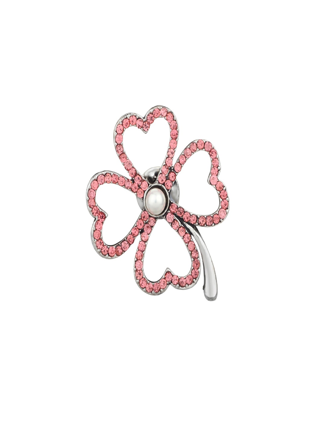 

Mahi Women Floral Heart Shaped Stone Studded Alloy Brooch, Silver