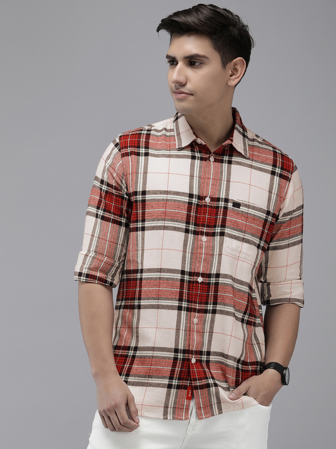 

THE BEAR HOUSE Men Slim Fit Flannel Pure Cotton Checked Casual Shirt, Multi
