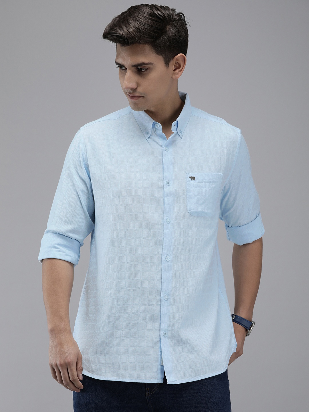 

THE BEAR HOUSE Men Slim Fit Casual Shirt, Blue