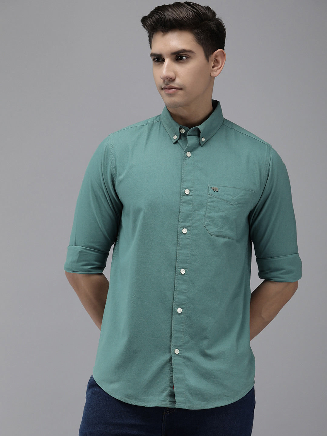 

THE BEAR HOUSE Slim Fit Casual Shirt, Teal