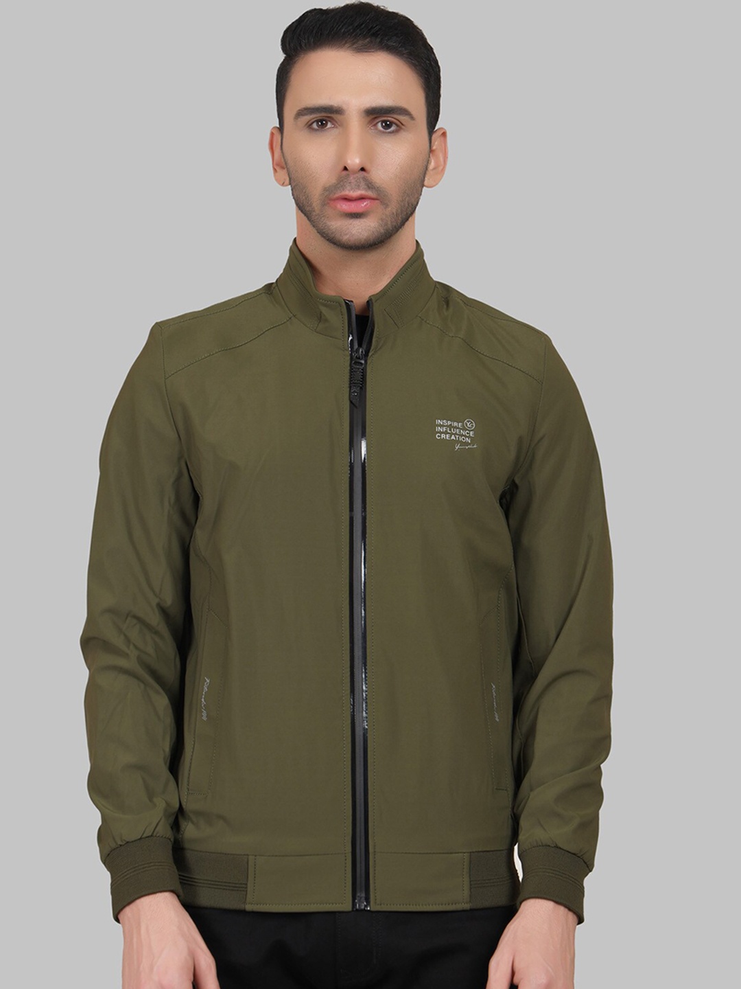 

YOUNG CLUB CLASSIC Men Wool Mock Collar Lightweight Bomber Jacket, Olive