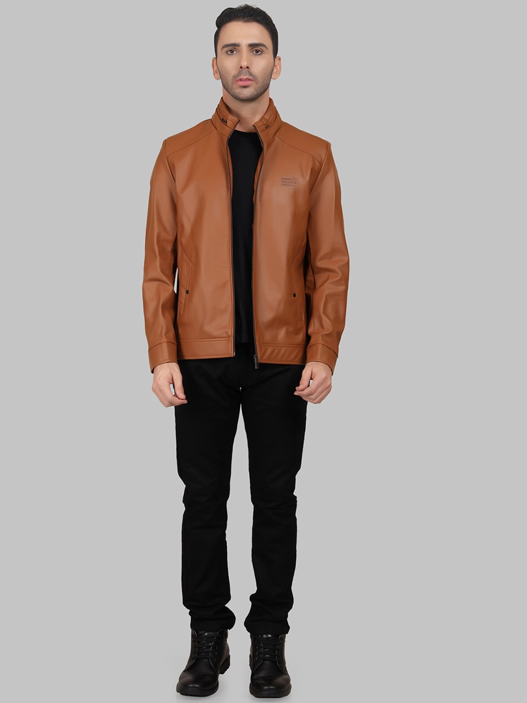 

YOUNG CLUB CLASSIC Men Leather Lightweight Biker Jacket, Brown