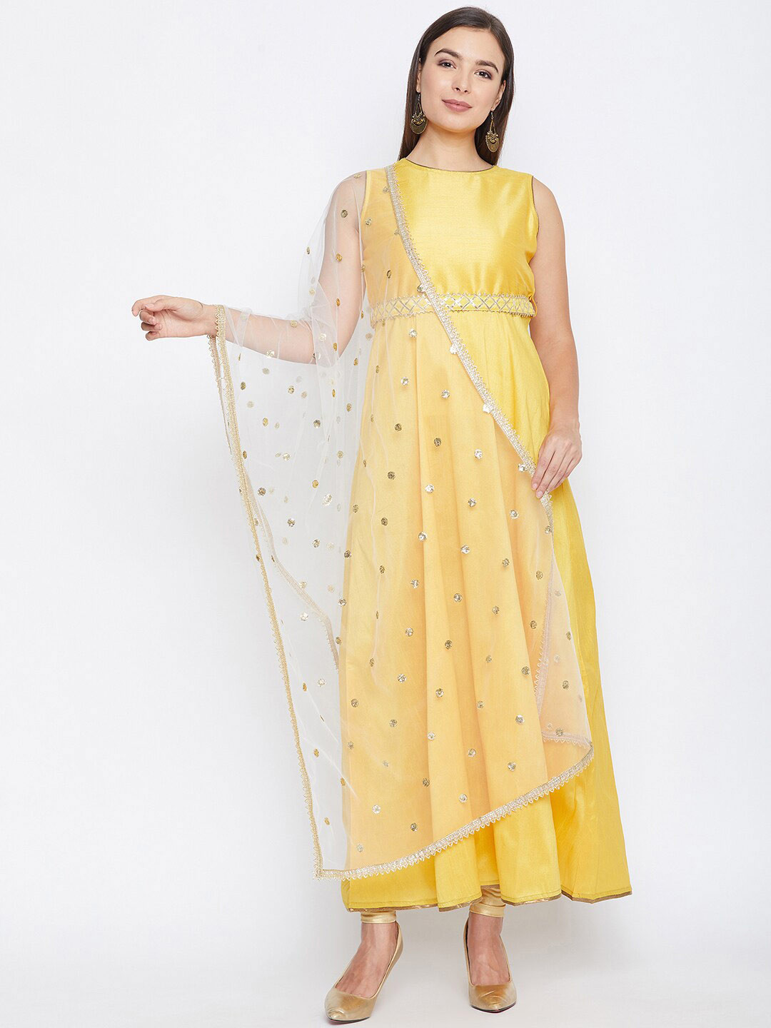 

studio rasa Ethnic Motifs Embroidered Organza Dupatta with Sequinned, White