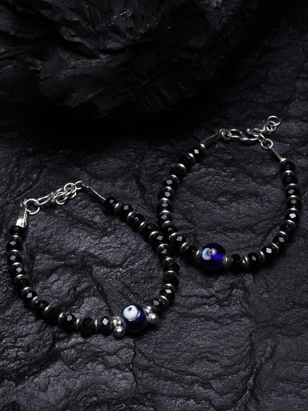 

PANASH Oxidised Evil Eye German Silver Couple Charm Bracelets, Black