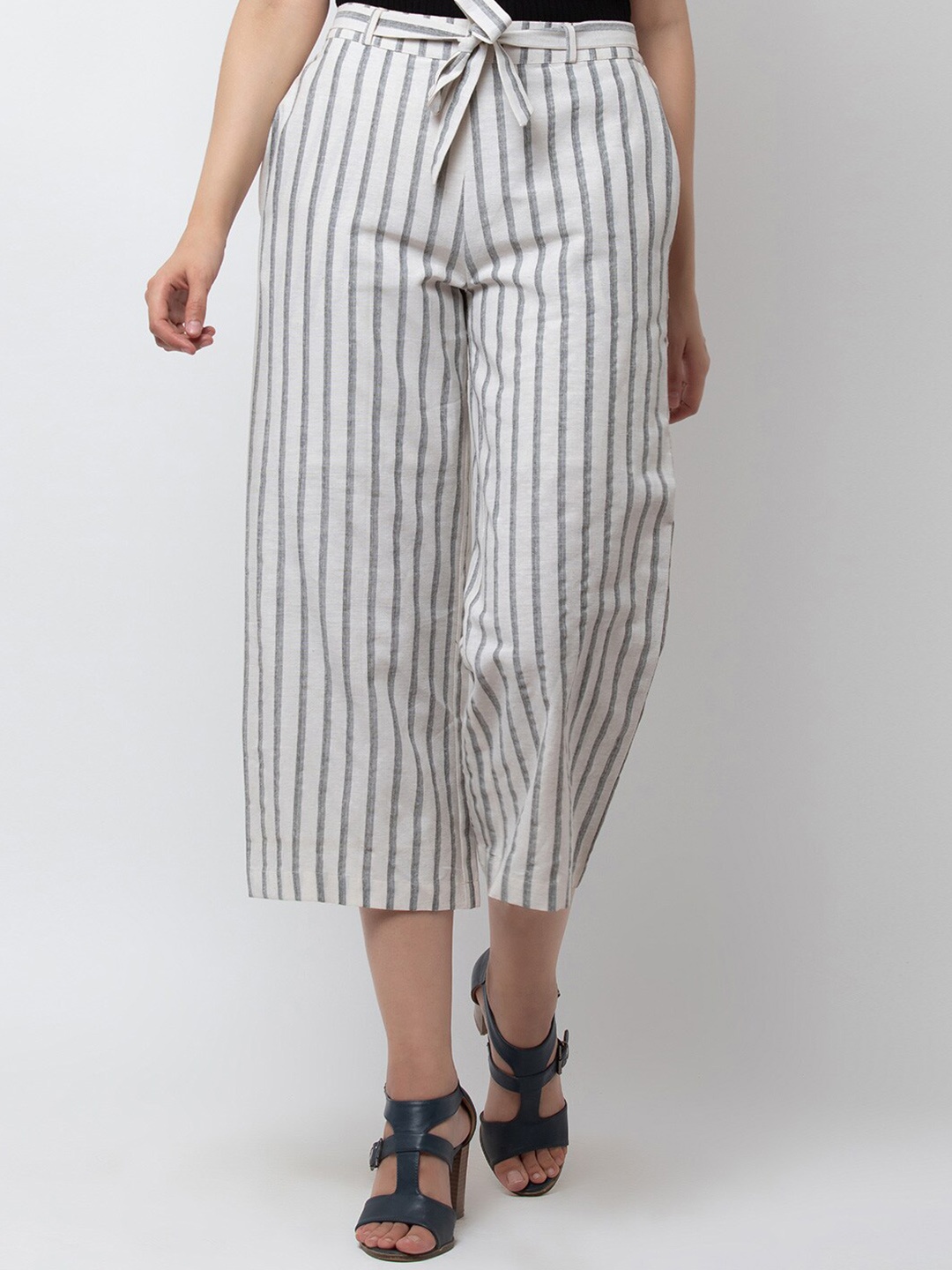 

DODO & MOA Women Striped Culottes Trousers, Off white