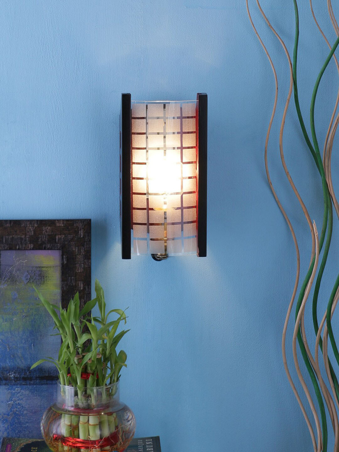 

Devansh White & Brown Textured Engineered Wood Glass Wall Mounted Lamp