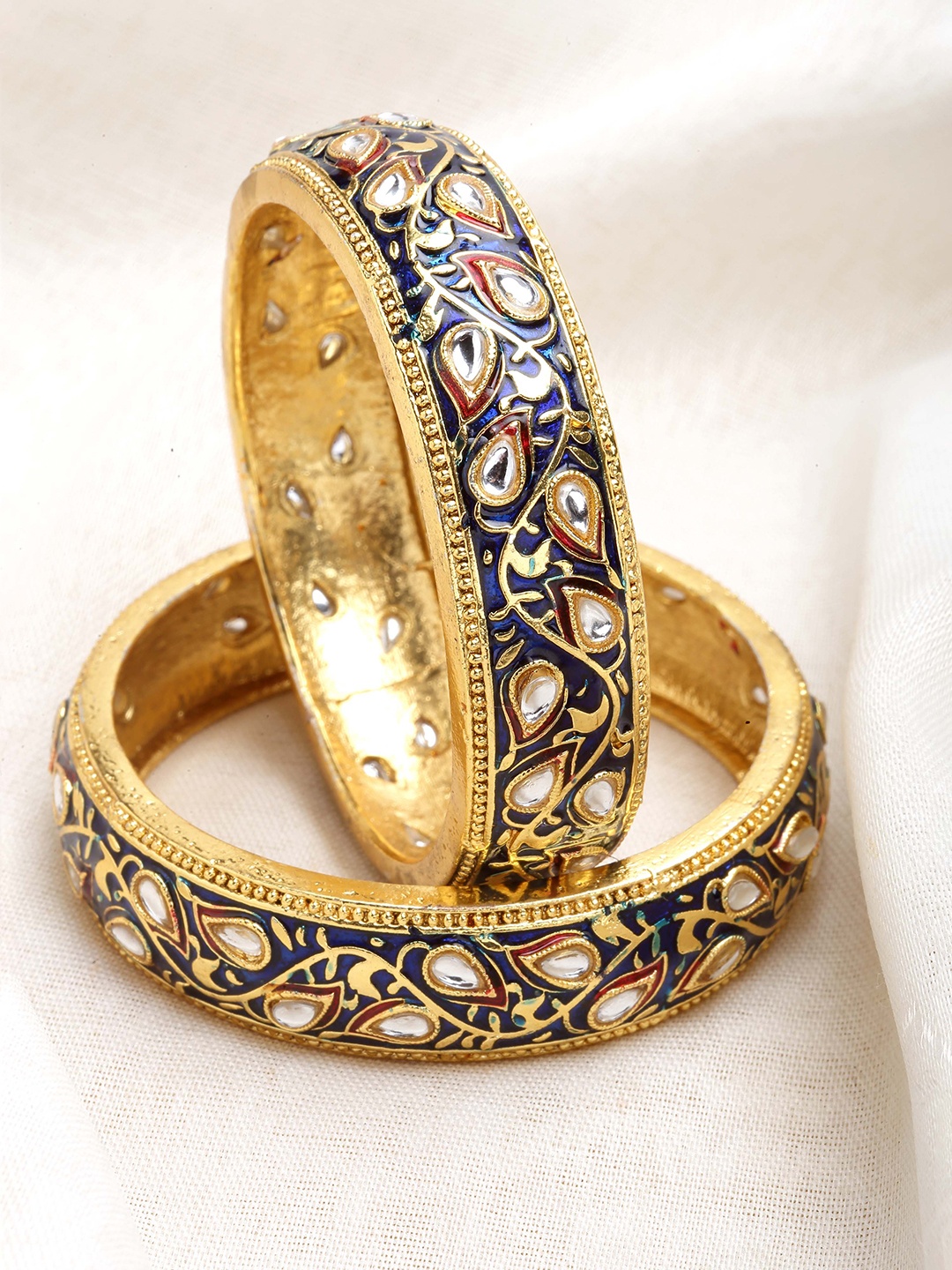 

KARATCART Set Of 2 Gold-Plated Kundan-Studded Bangle, Blue