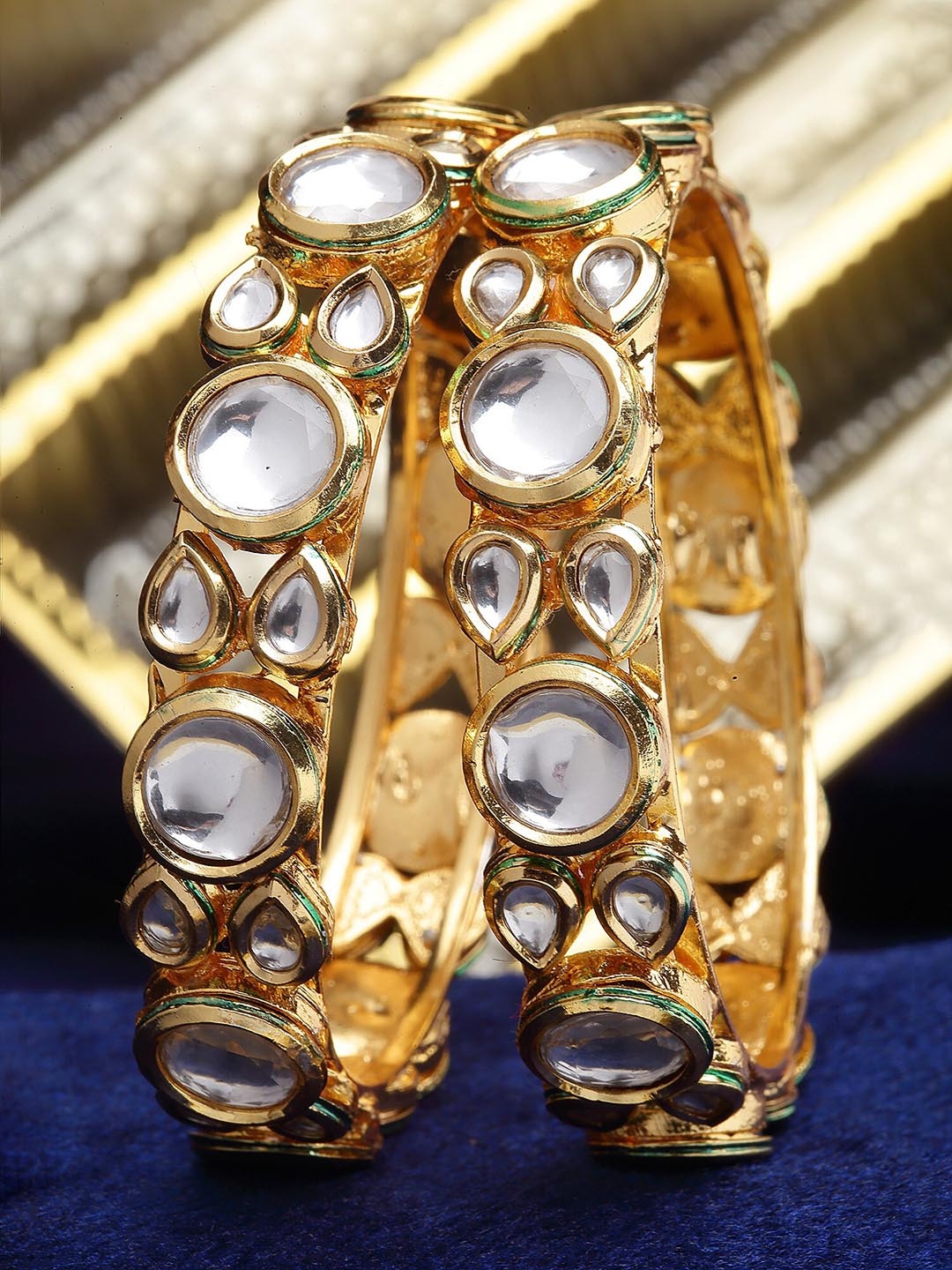 

KARATCART Set Of 2 Gold-Plated Kundan-Studded Bangles, White