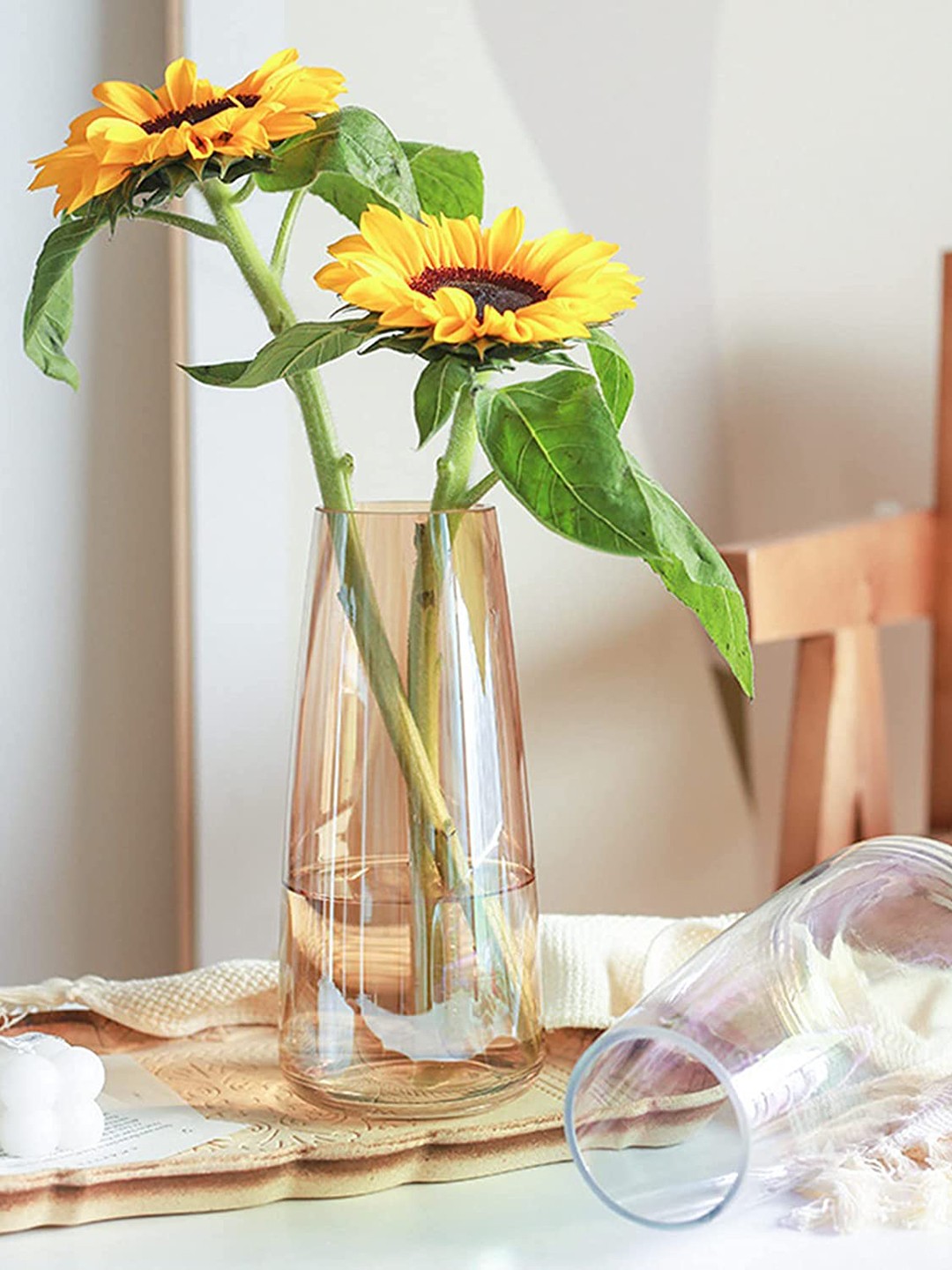 

BS AMOR 2 Pieces Orange Glass Flower Vases