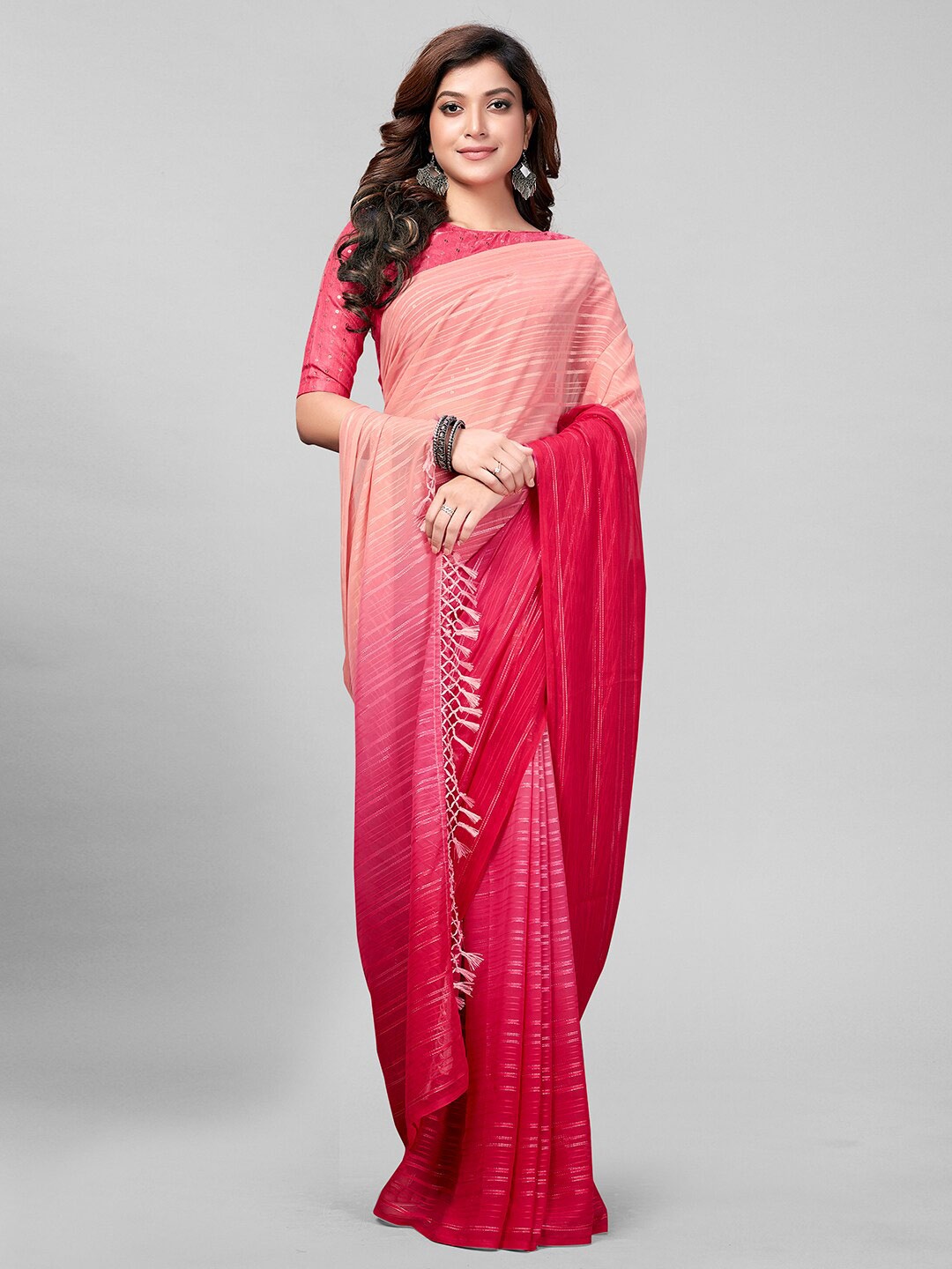 

Mitera Striped Saree, Peach