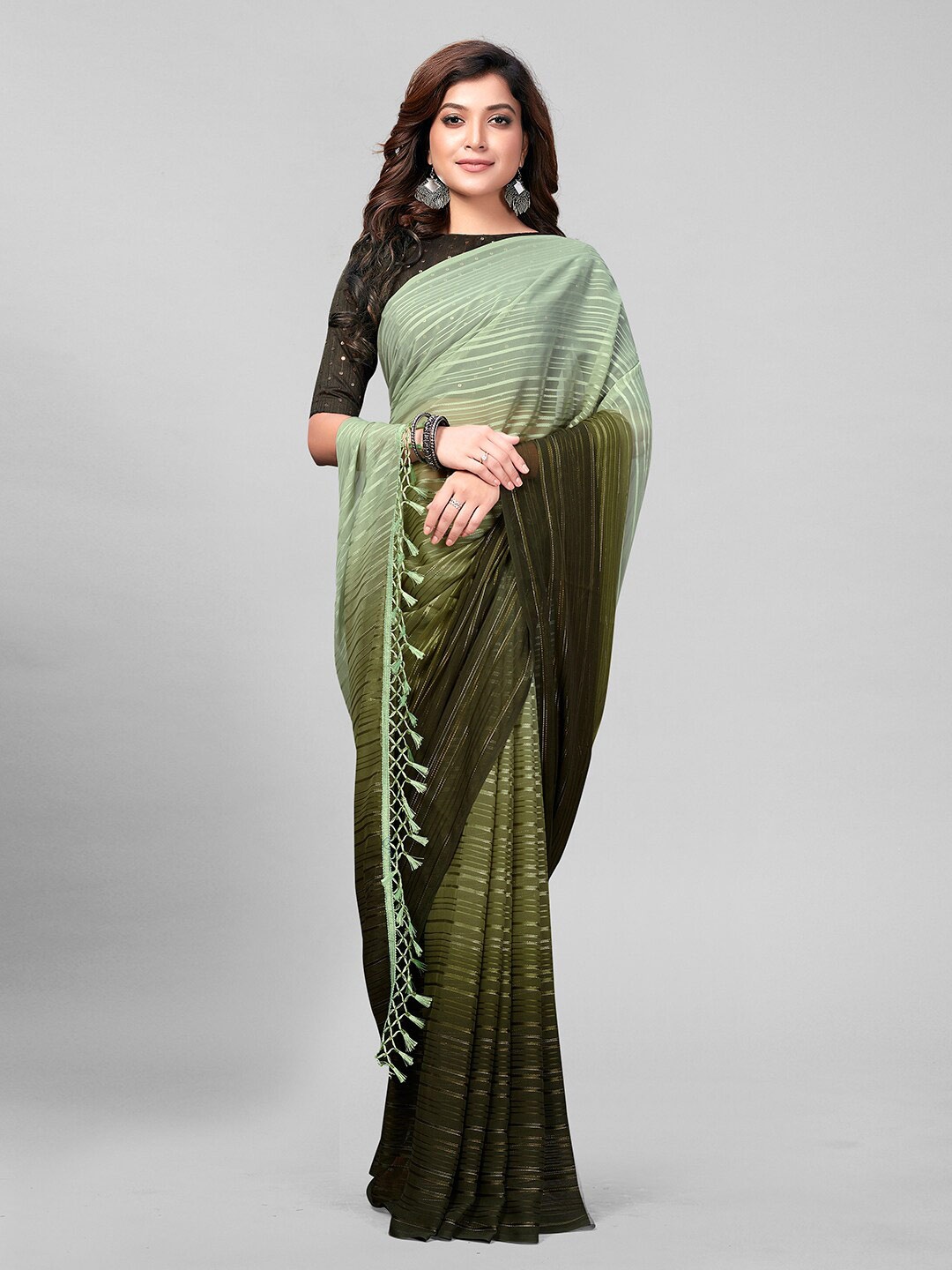 

Mitera Striped Saree, Olive