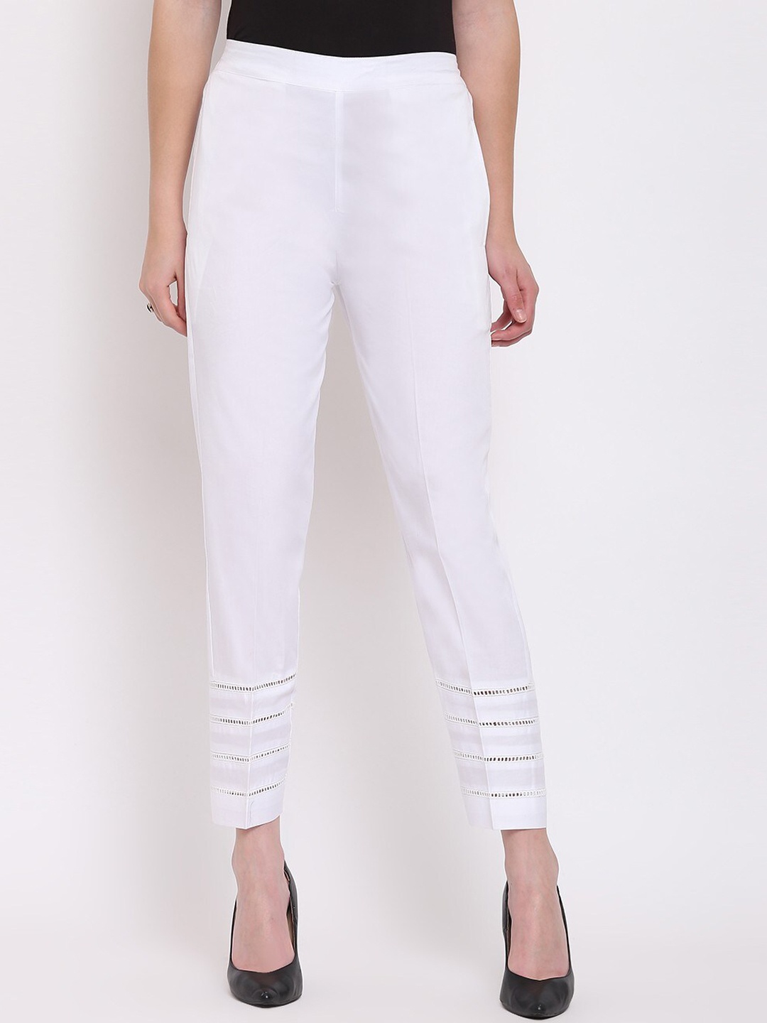 

RIVI Women Classic Cropped Pure Cotton Trousers, White