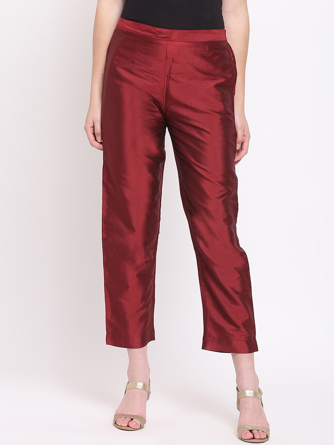 

RIVI Women Peg Leg Easy Wash Regular Fit Trousers, Maroon