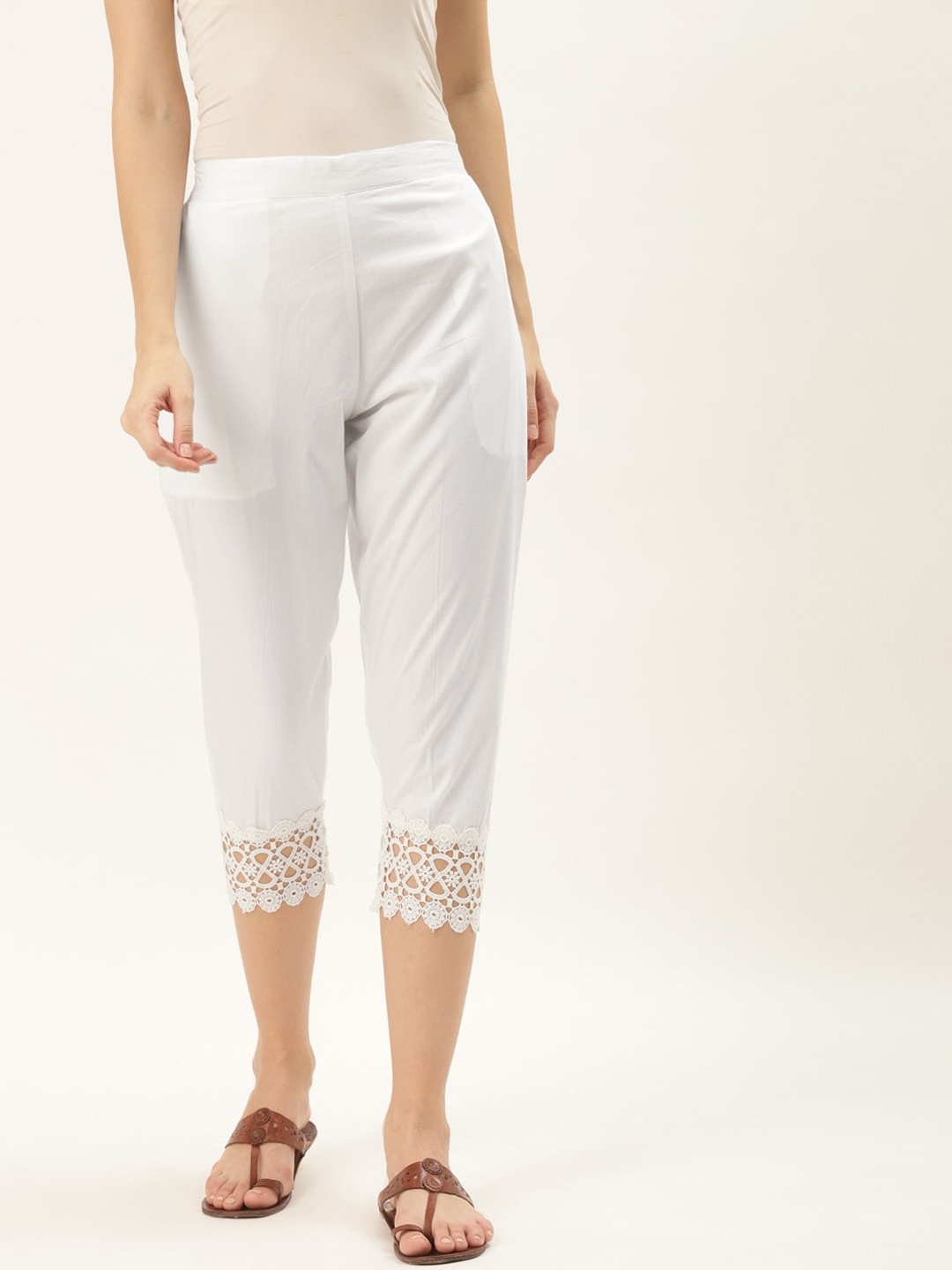 

RIVI Women Cotton Classic Easy Wash Trousers, White