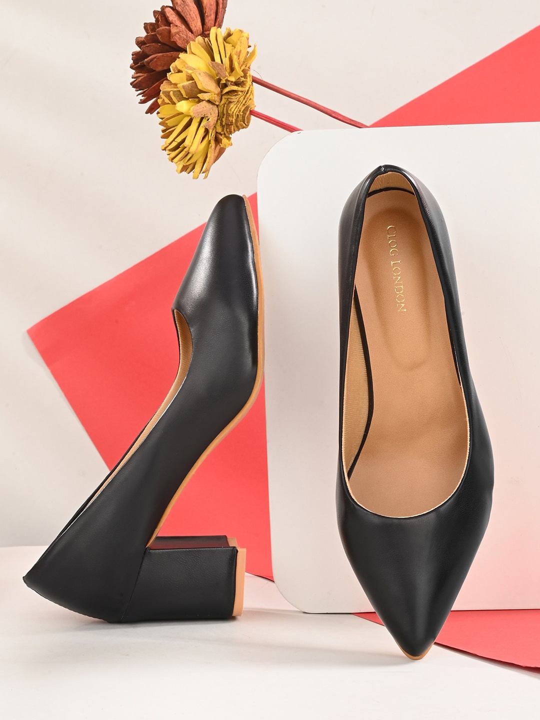 

CLOG LONDON Pointed Toe Block Pumps, Black