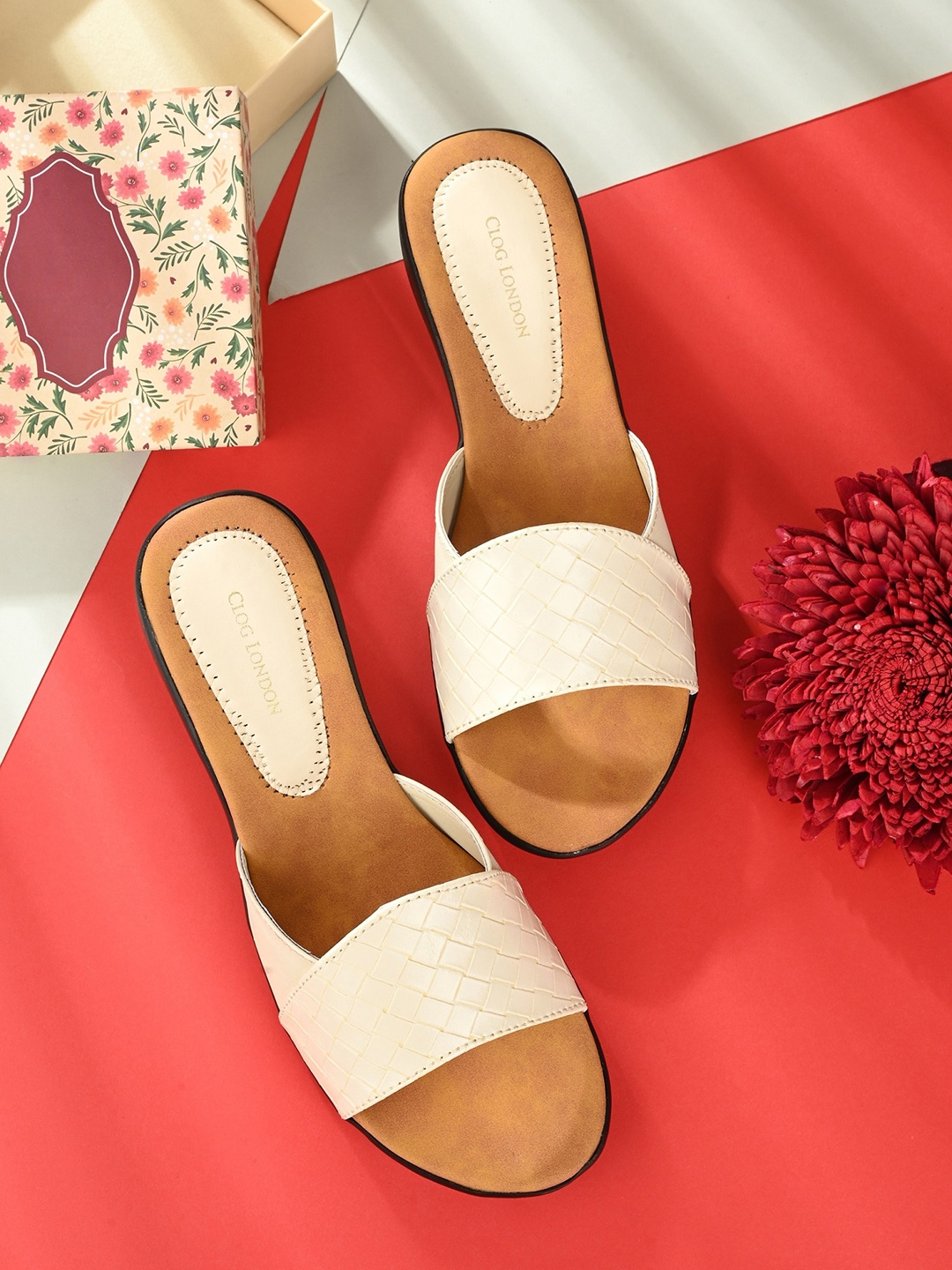 

CLOG LONDON Women Open Toe Wedge Mules, Beige