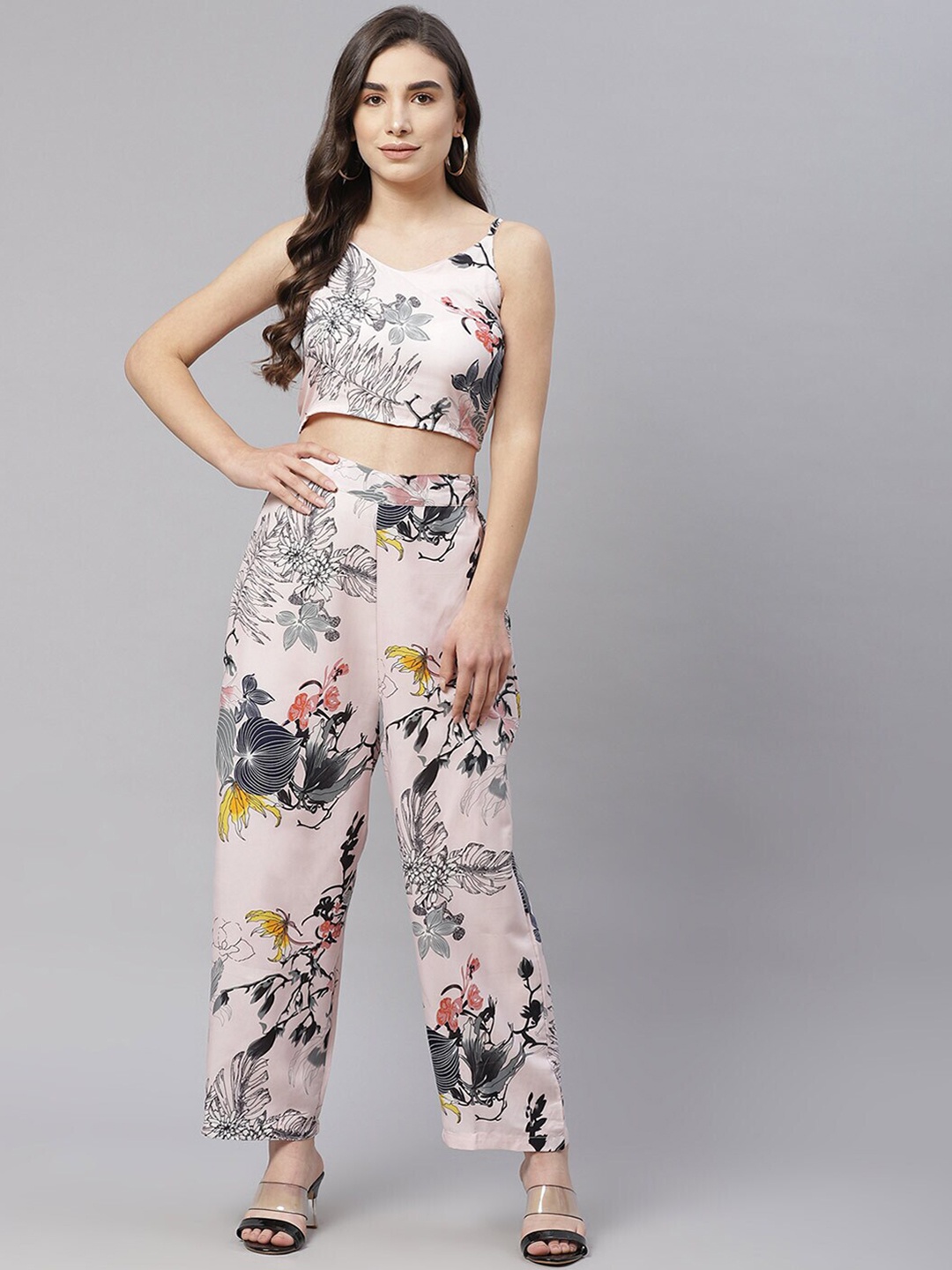 

SIRIKIT Women Printed Cropped Top & Trouser Co-Ords, Beige