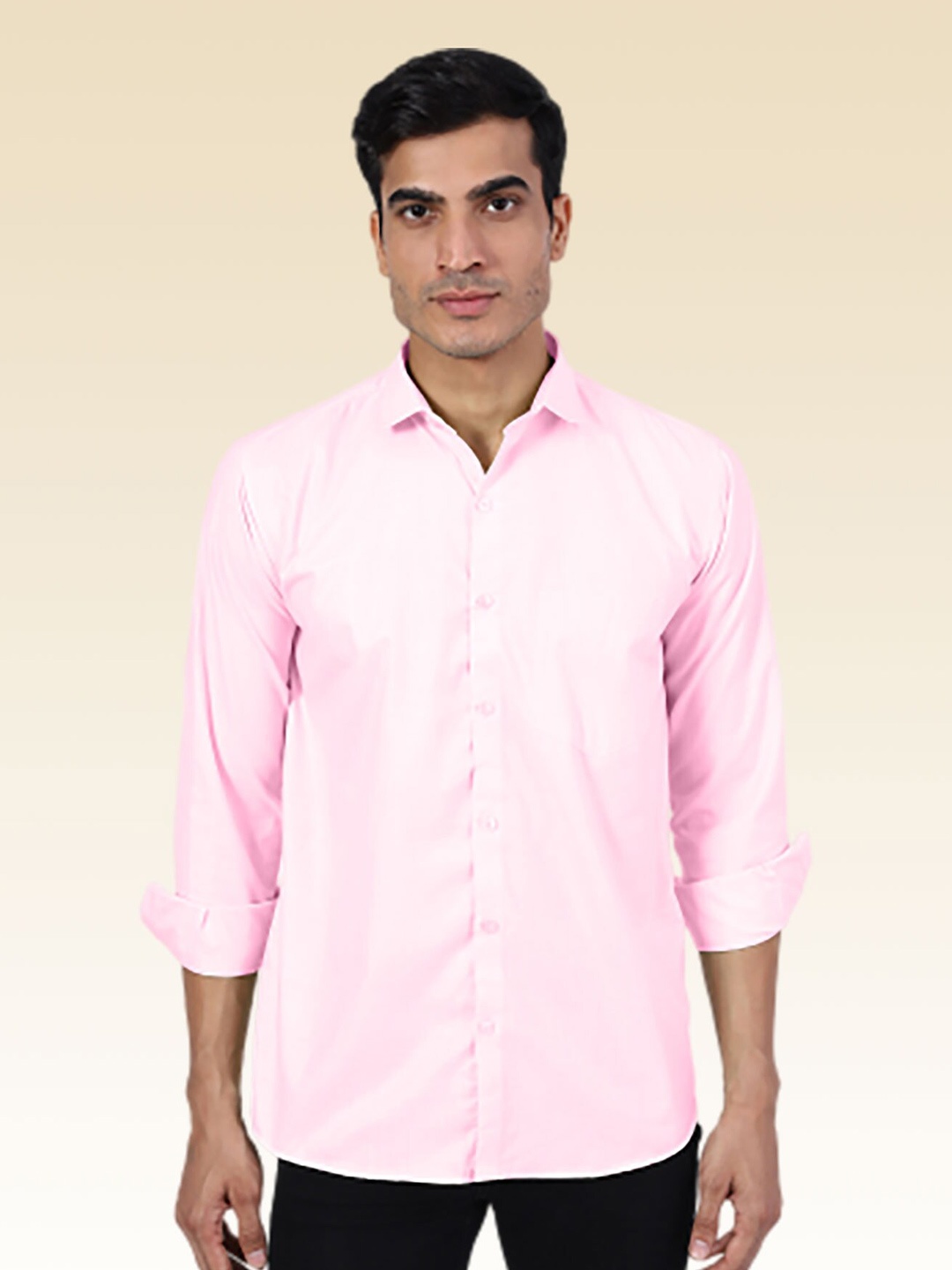

TAHVO Men Cotton Slim Fit Long Sleeves Casual Shirt, Pink