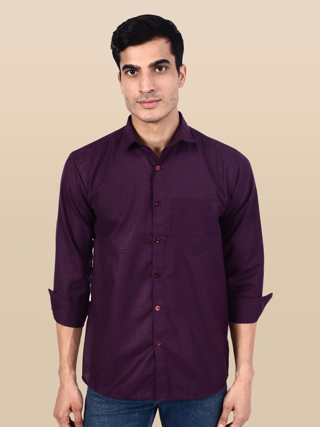 

TAHVO Men Premium Slim Fit Casual Cotton Shirt, Purple