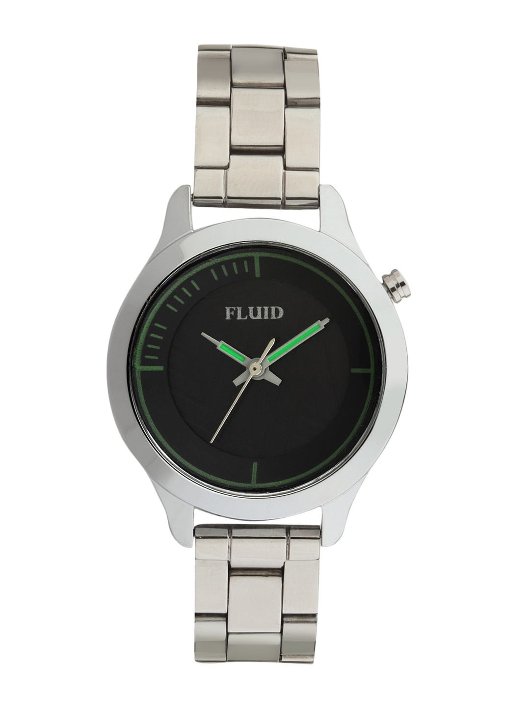 

FLUID Women Black Dial & Silver Toned Bracelet Style Straps Analogue Watch