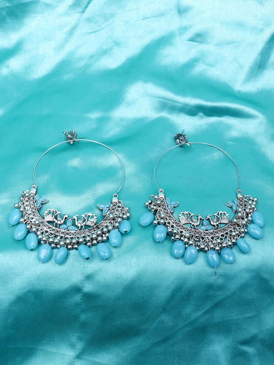

VAGHBHATT Peacock Shaped Hoop Earrings, Blue