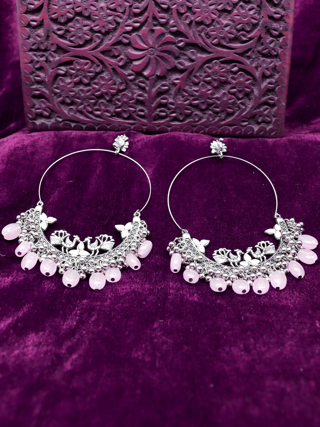 

VAGHBHATT Peacock Shaped Hoop Earrings, Pink