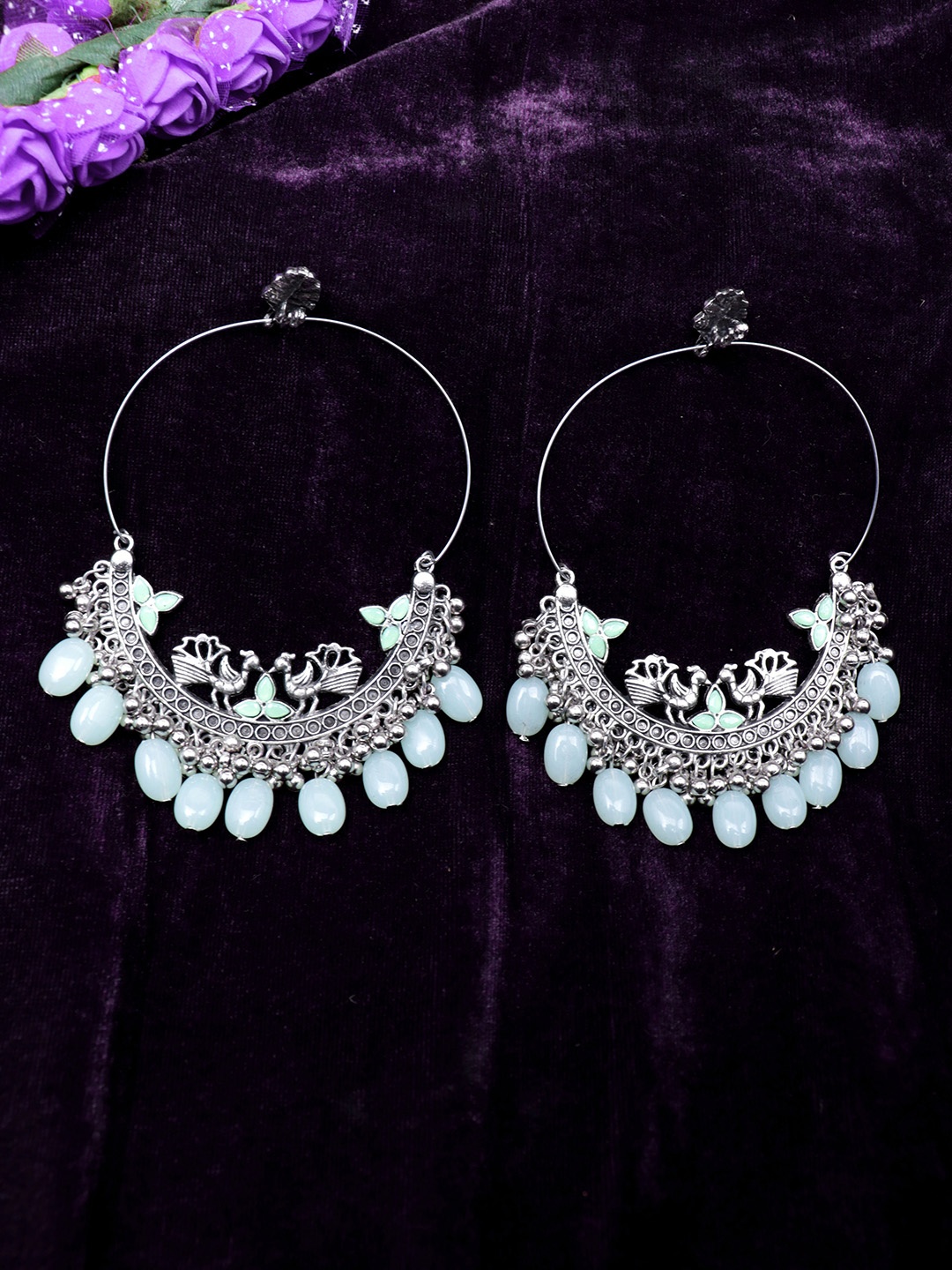 

VAGHBHATT Peacock Shaped Beaded Drop Earrings, Turquoise blue