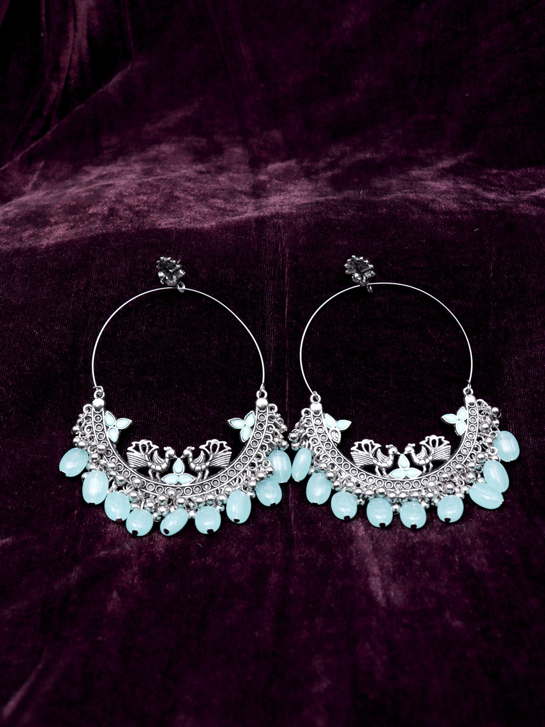 

VAGHBHATT Peacock Shaped Beaded Drop Earrings, Sea green