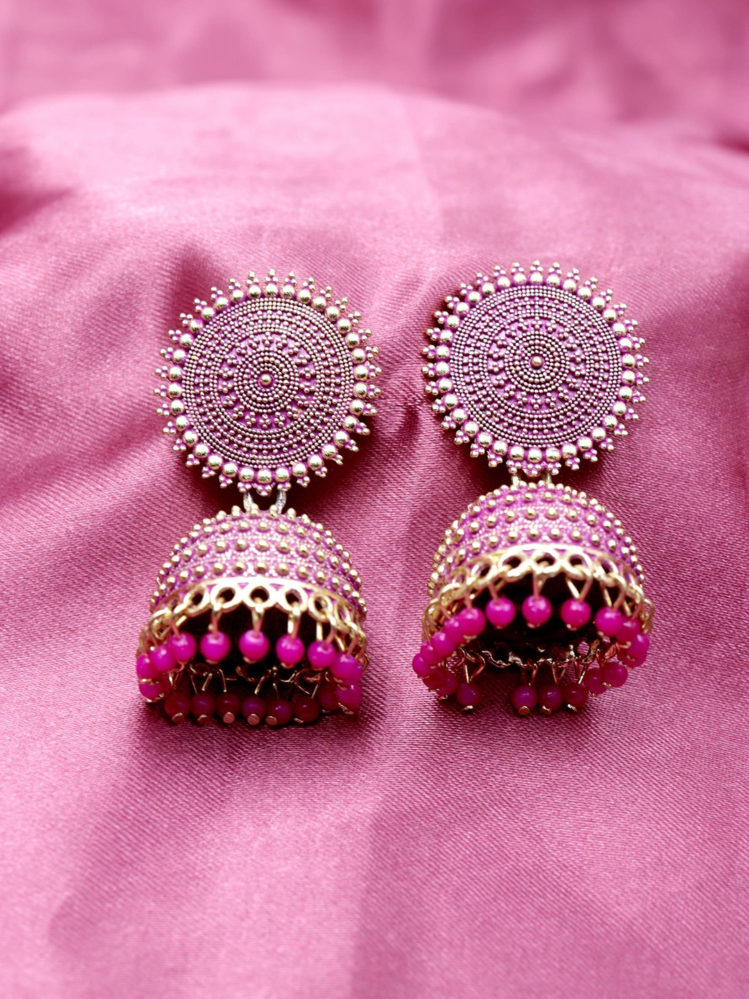 

VAGHBHATT Beaded Dome Shaped Jhumkas, Purple