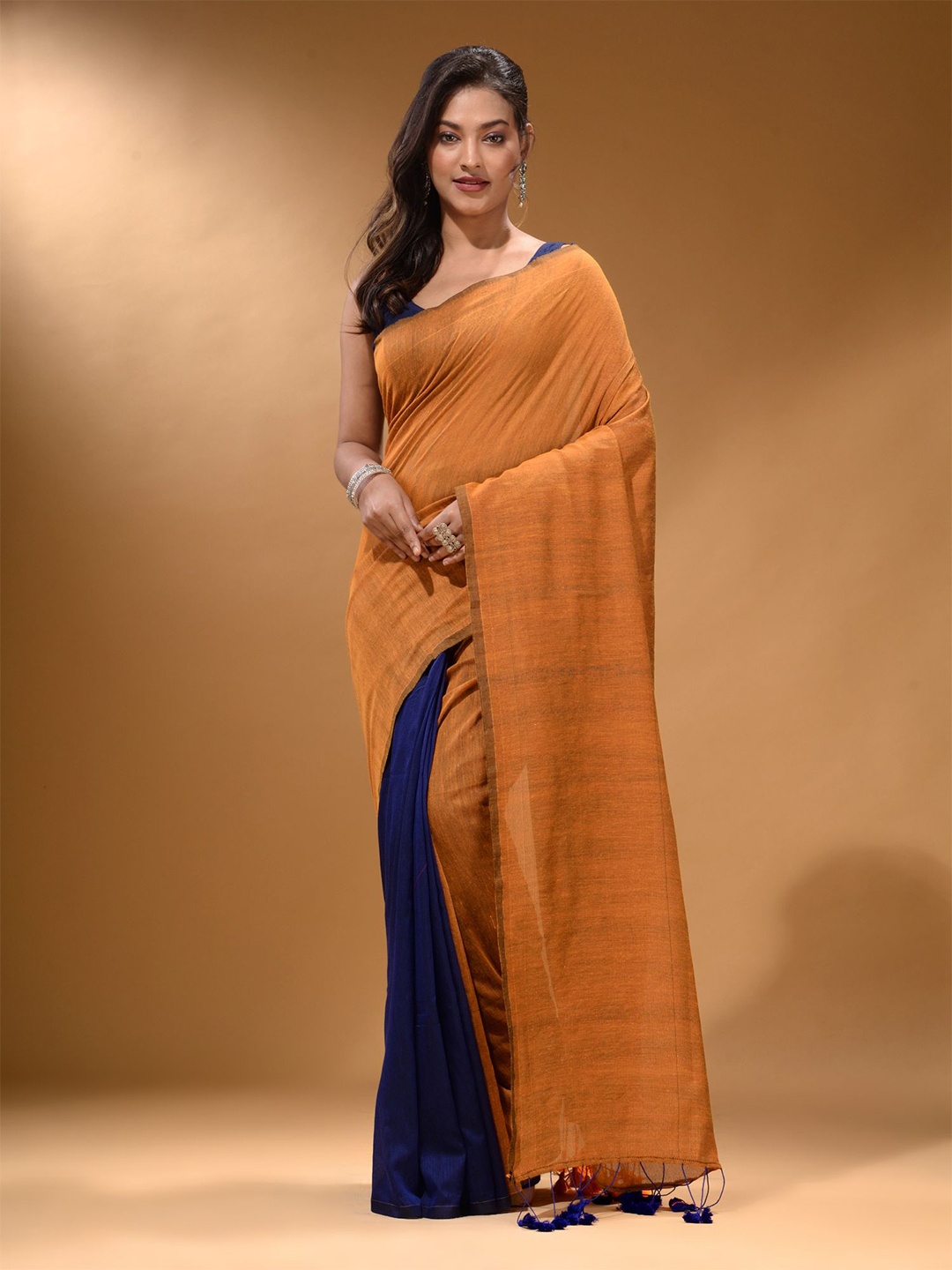 

Arhi Colourblocked Pure Cotton Half and Half Saree, Mustard