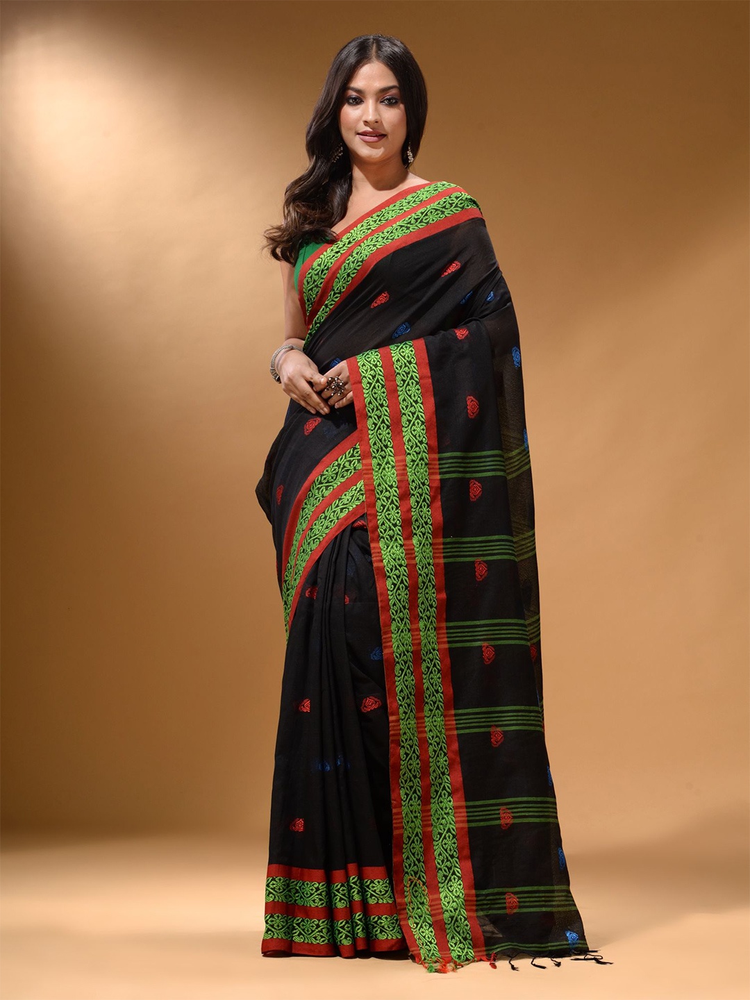 

Arhi Ethnic Motifs Pure Cotton Saree, Black