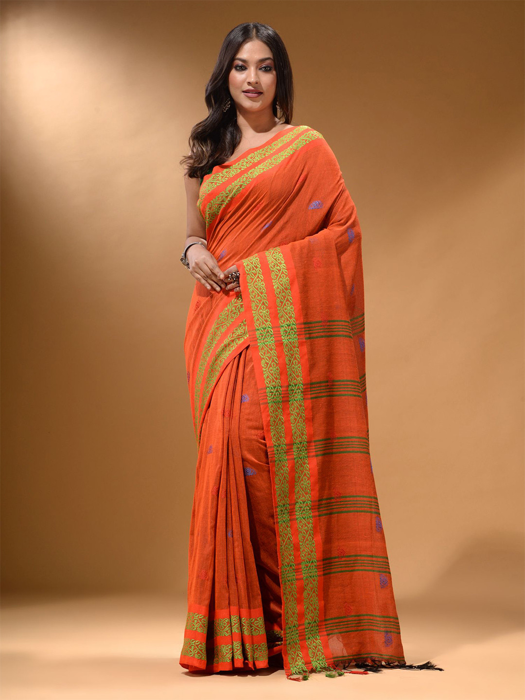 

Arhi Woven Design Embroidered Pure Cotton Saree, Orange
