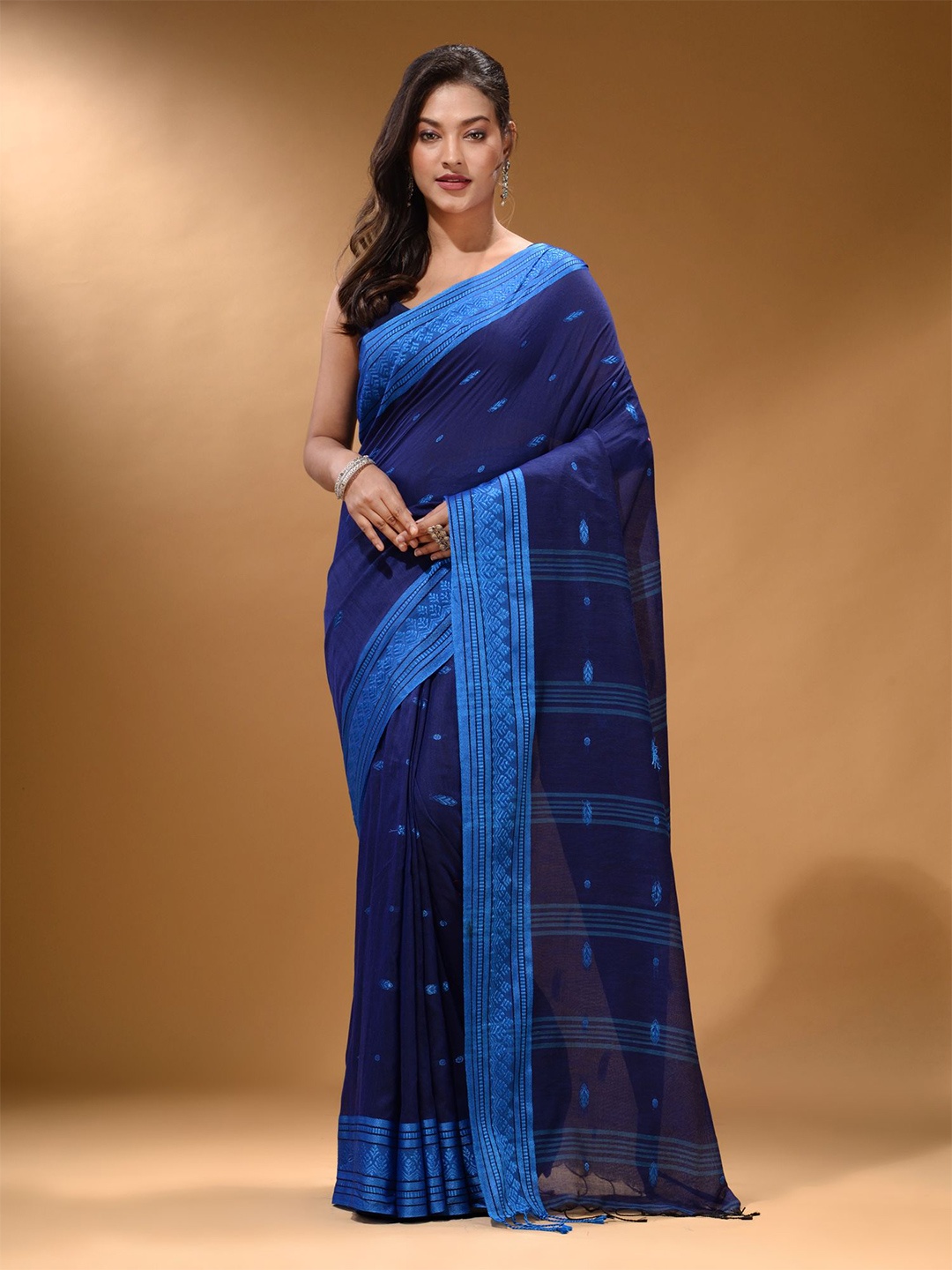 

Arhi Striped Pure Cotton Saree, Navy blue