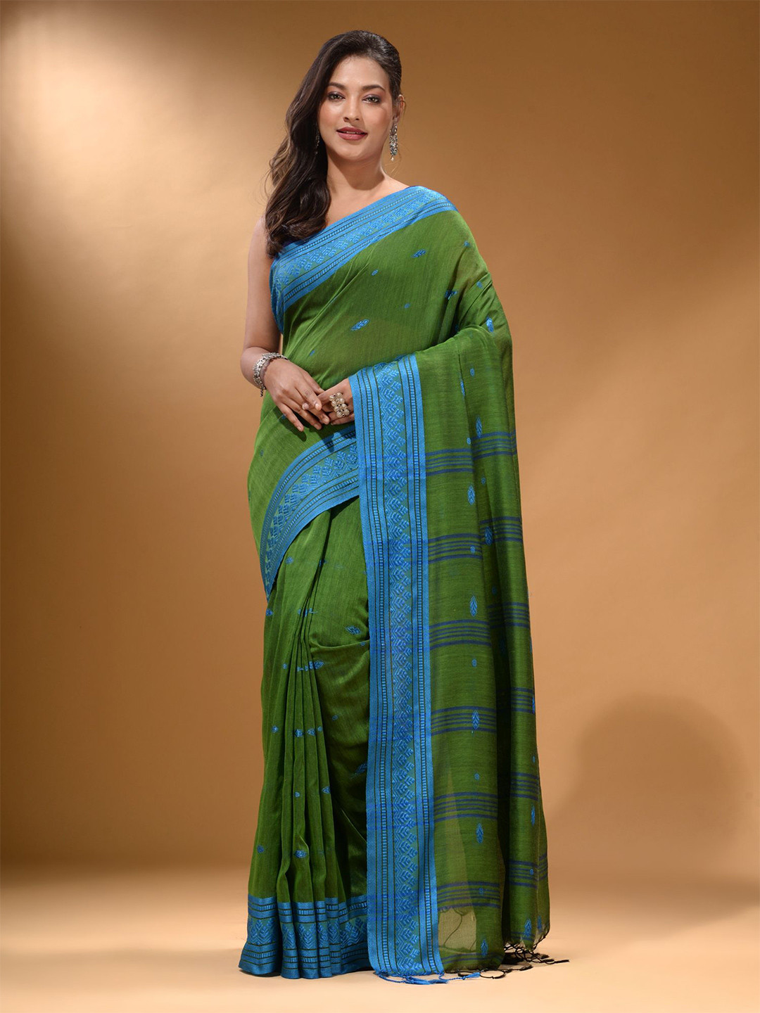 

Arhi Striped Pure Cotton Saree, Green