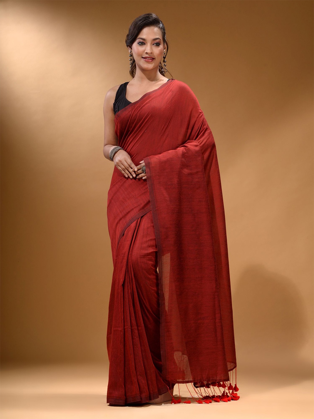 

Arhi Pure Cotton Saree With Tassels, Red