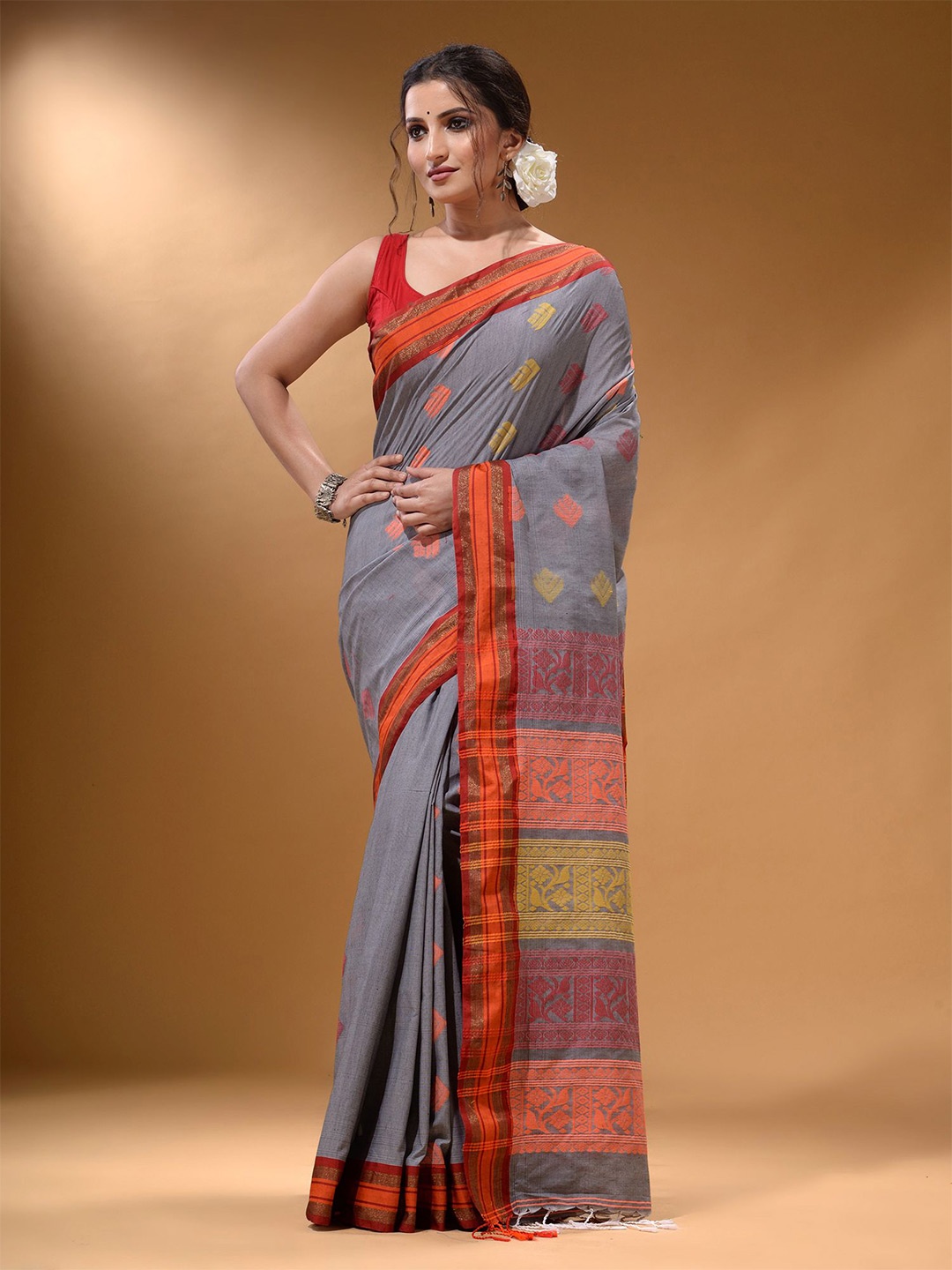 

Arhi Woven Design Zari Bordered Saree, Grey