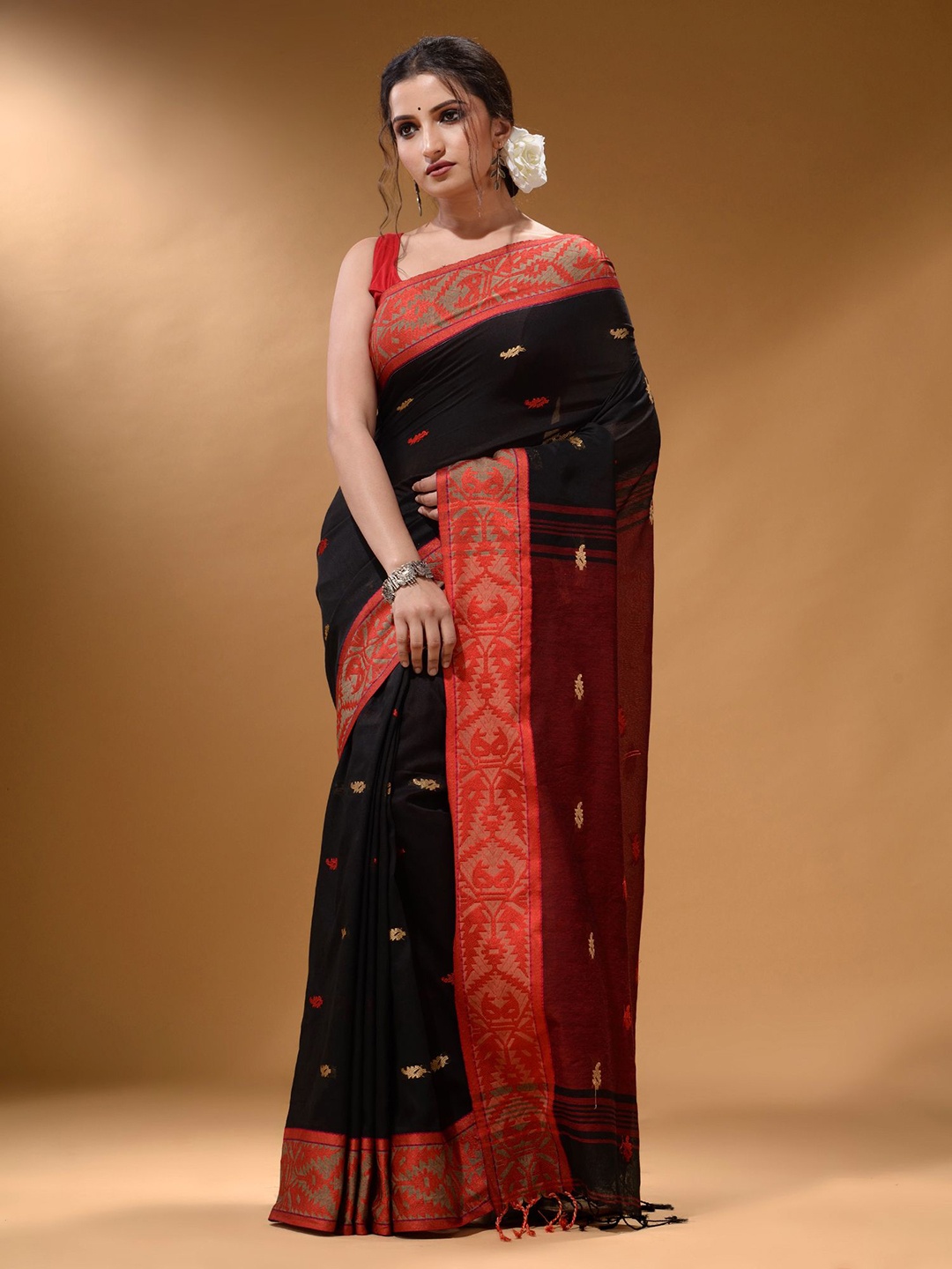 

Arhi Woven Design Pure Cotton Saree, Black