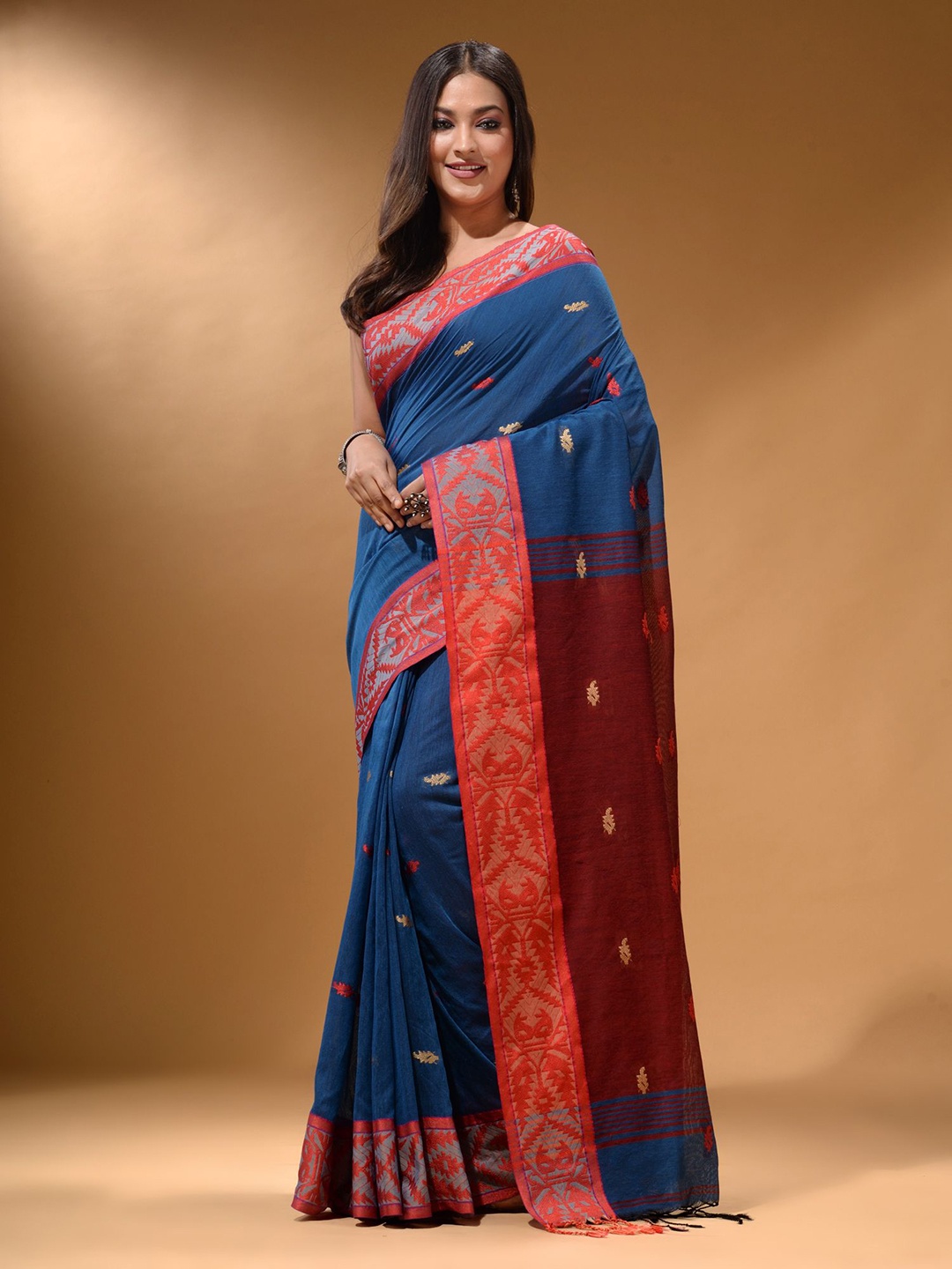 

Arhi Ethnic Motifs Zari Pure Cotton Saree, Blue