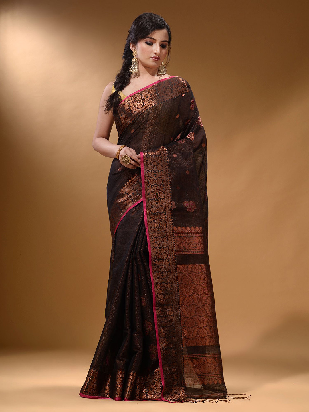

Arhi Ethnic Motifs Zari Saree, Brown