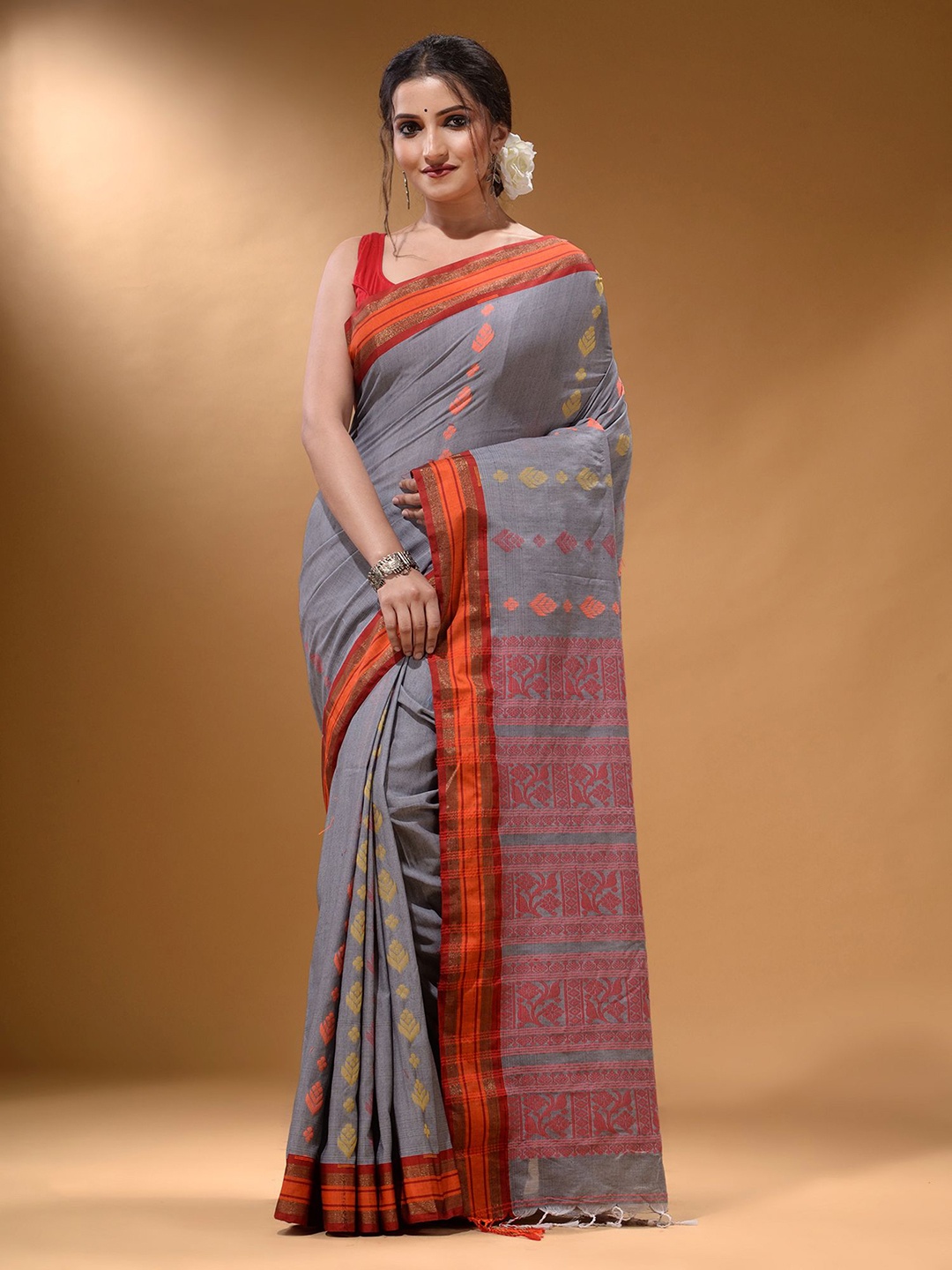 

Arhi Ethnic Motifs Silk Blend Saree, Grey