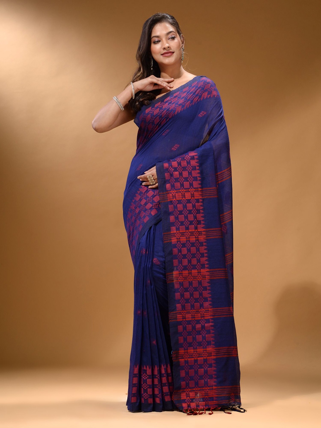 

Arhi Geometric Woven Design Pure Cotton Saree, Blue